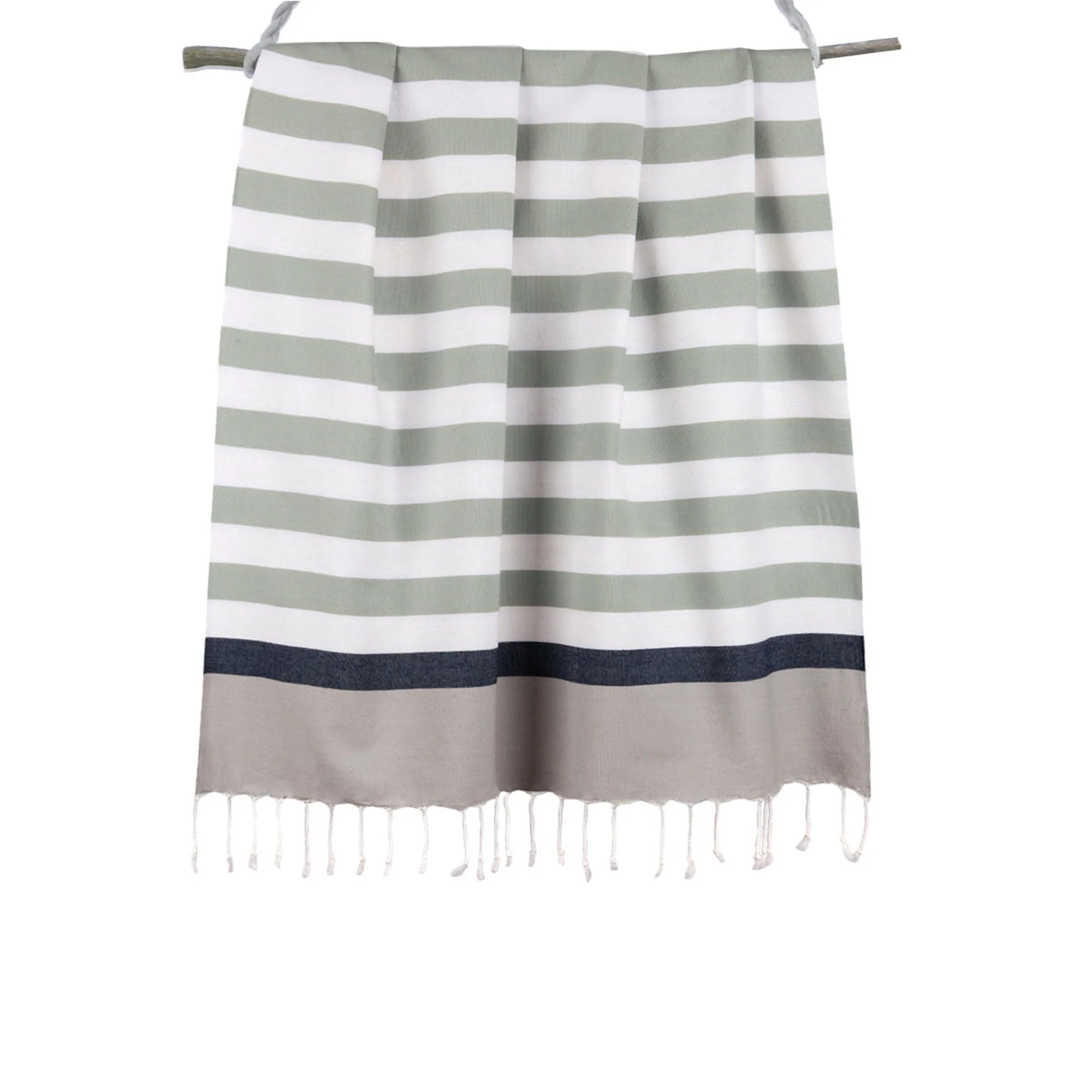 Fouta Tricolore - Coton - Eau De Nil / Bleu Jean - Arcachon - Image 4