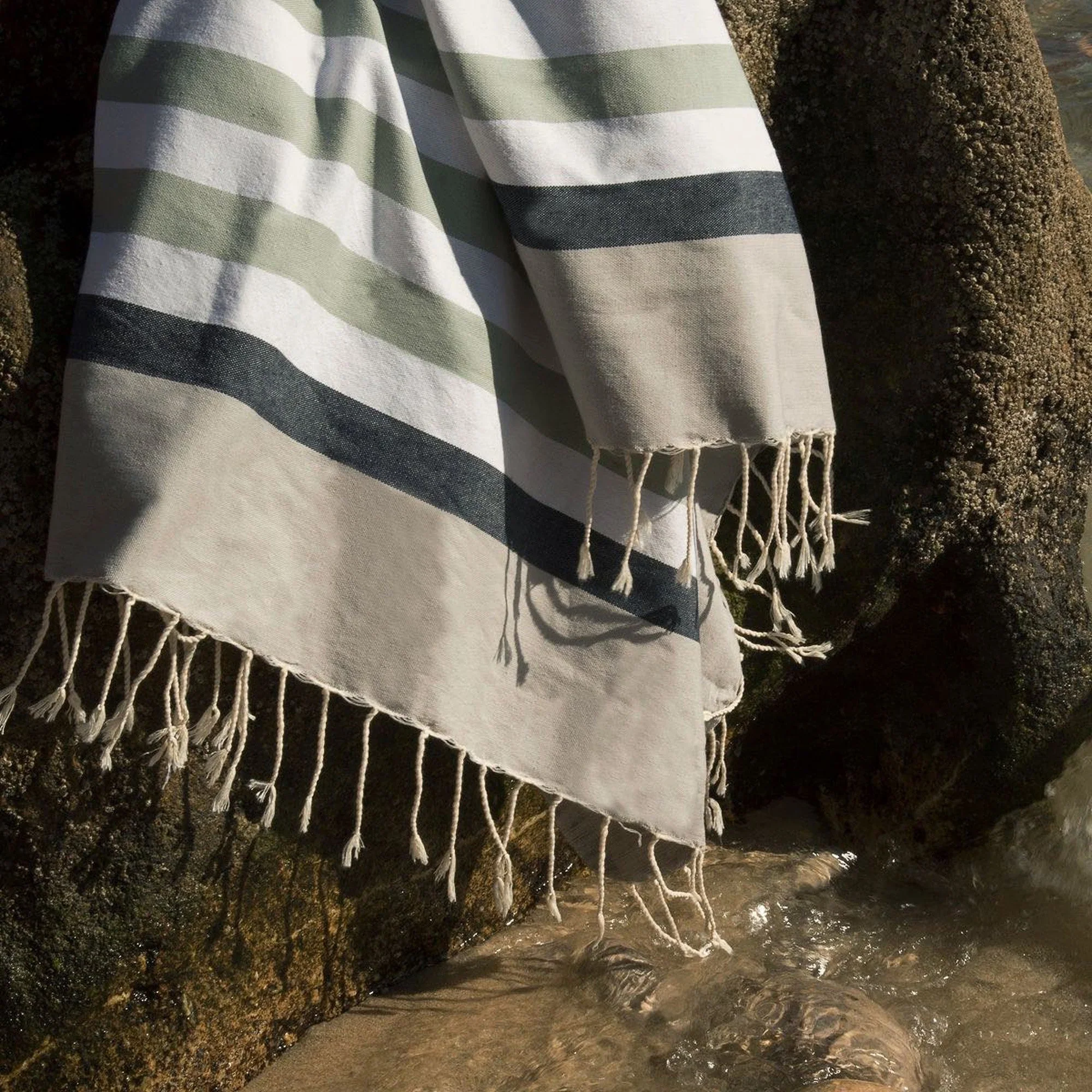 Fouta Tricolore - Coton - Eau De Nil / Bleu Jean - Arcachon - Image 5