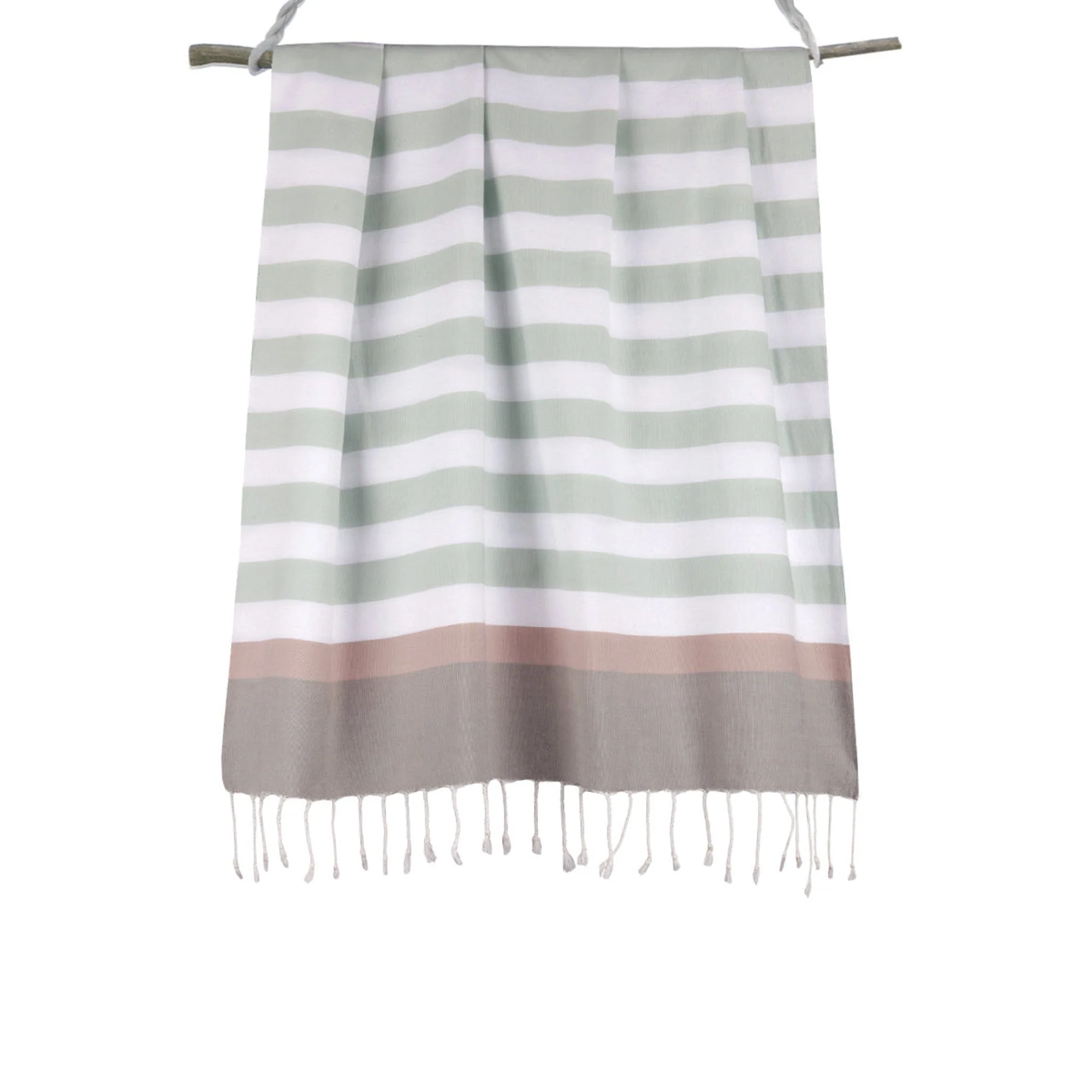 Fouta Tricolore - Coton - Eau De Nil / Rose Pale - Arcachon - Image 4