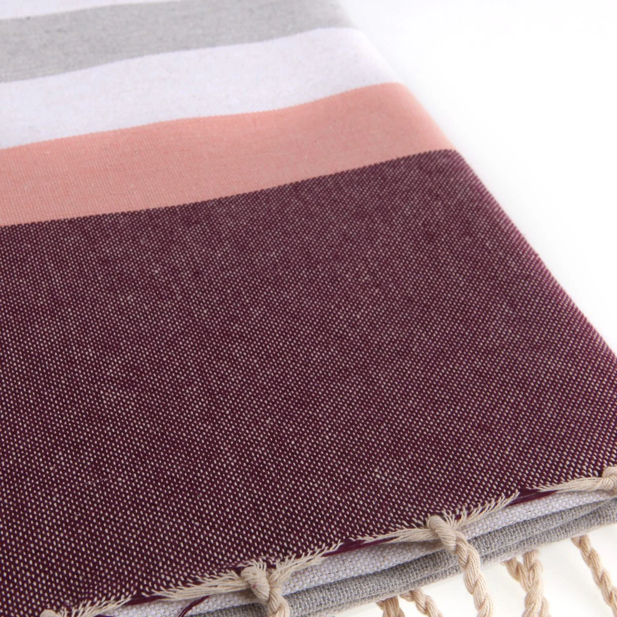 Fouta Tricolore - Coton - Gris / Rose / Prune - Arcachon - Image 3