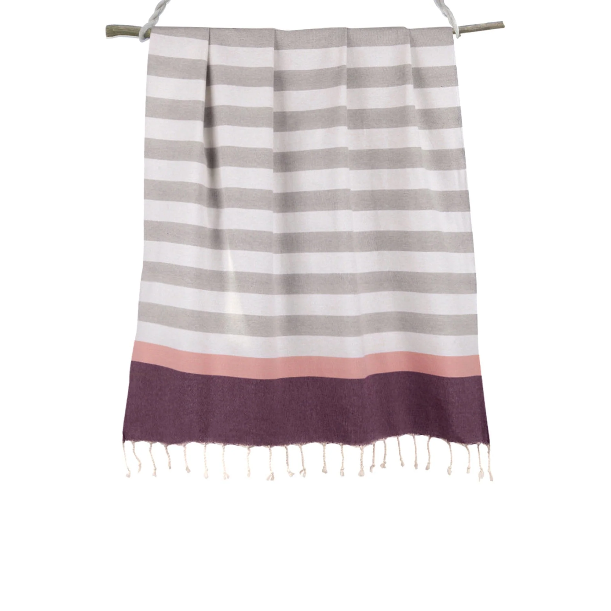 Fouta Tricolore - Coton - Gris / Rose / Prune - Arcachon - Image 4