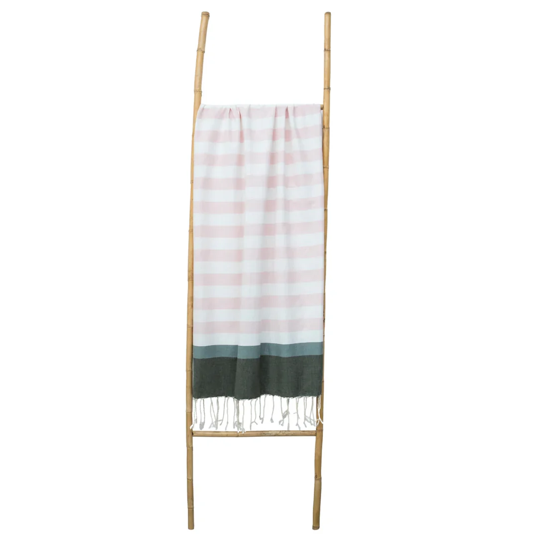 Fouta Tricolore - Coton - Rose Pâle / Sauge / Kaki - Arcachon - Image 2