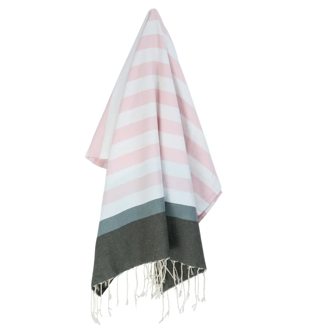 Fouta Tricolore - Coton - Rose Pâle / Sauge / Kaki - Arcachon - Image 3