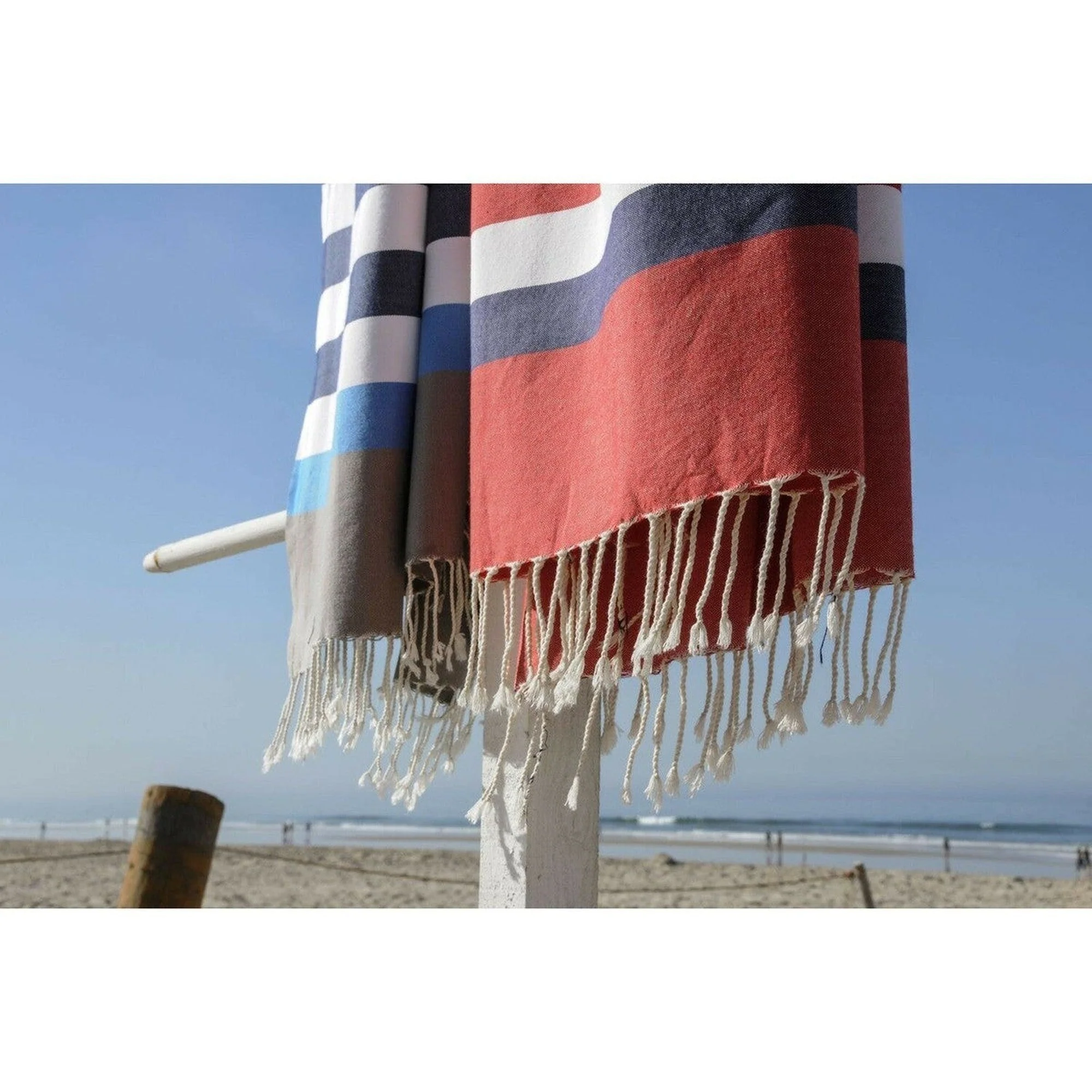 Fouta Tricolore - Coton - Rouge / Bleu Jean - Arcachon - Image 5