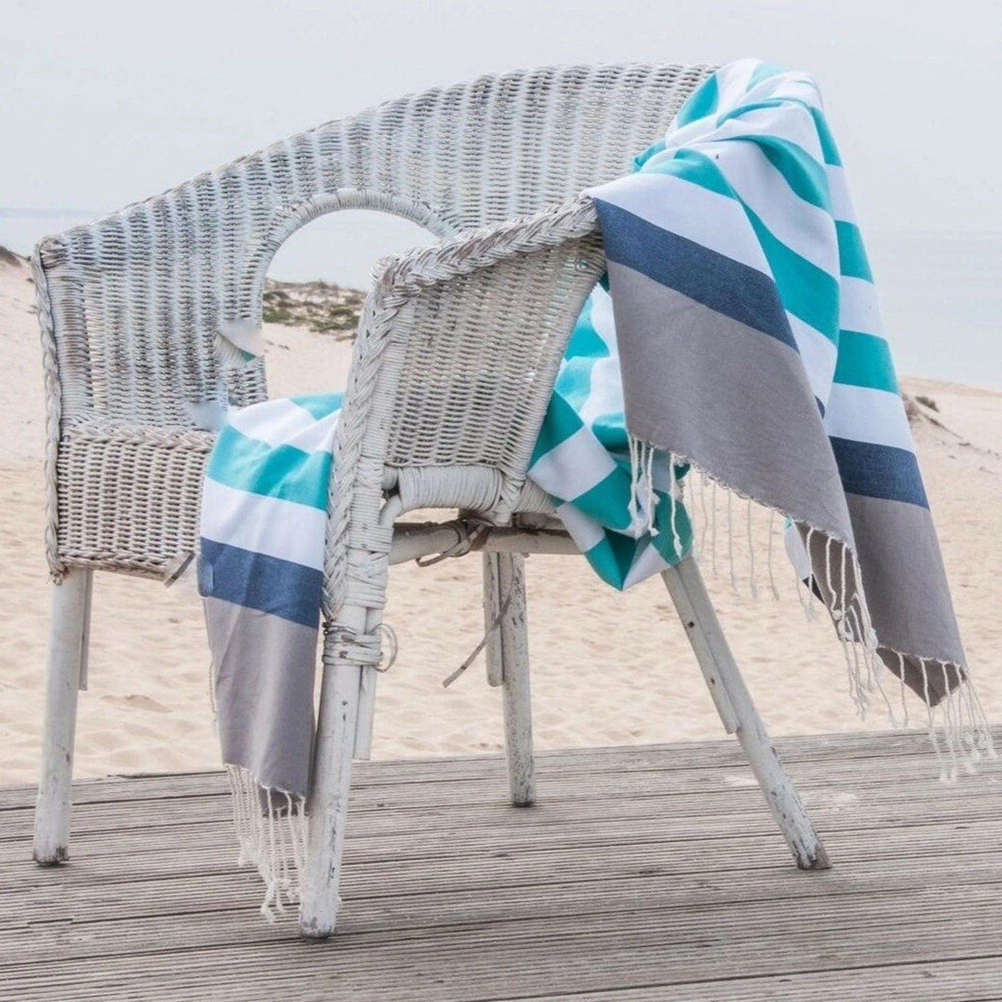 Fouta Tricolore - Coton - Taupe Clair - Arcachon - Image 2