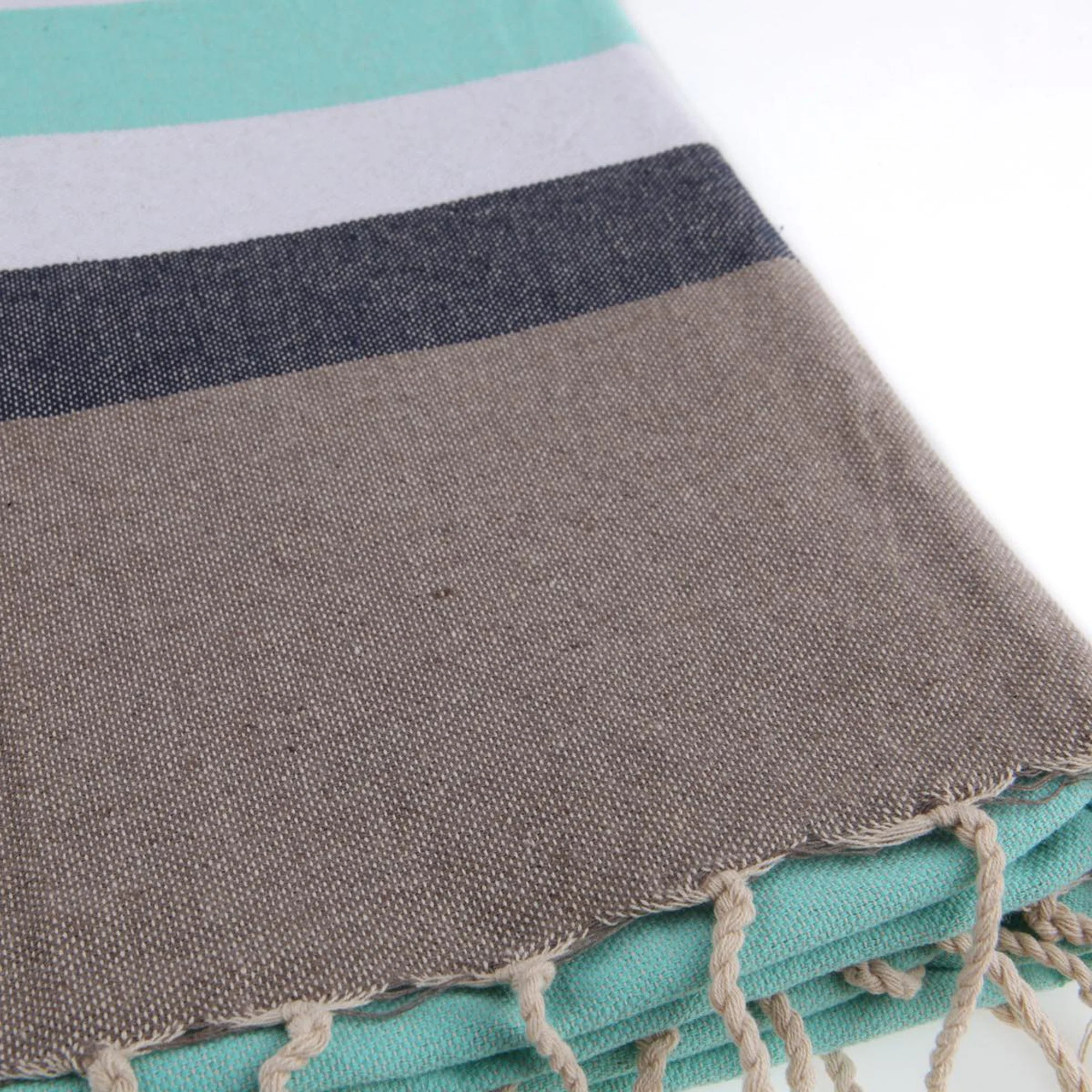 Fouta Tricolore - Coton - Taupe Clair - Arcachon - Image 3