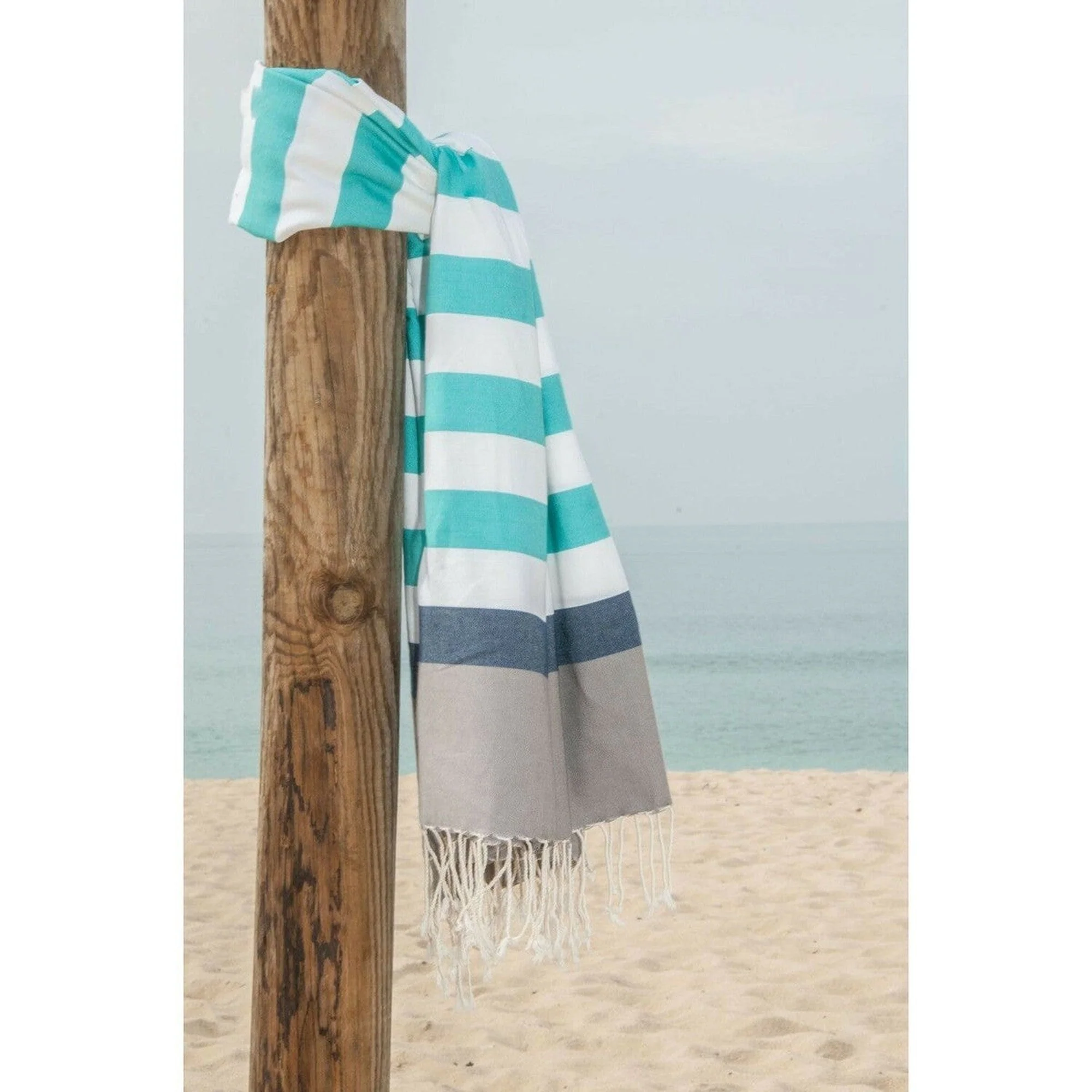 Fouta Tricolore - Coton - Taupe Clair - Arcachon - Image 5