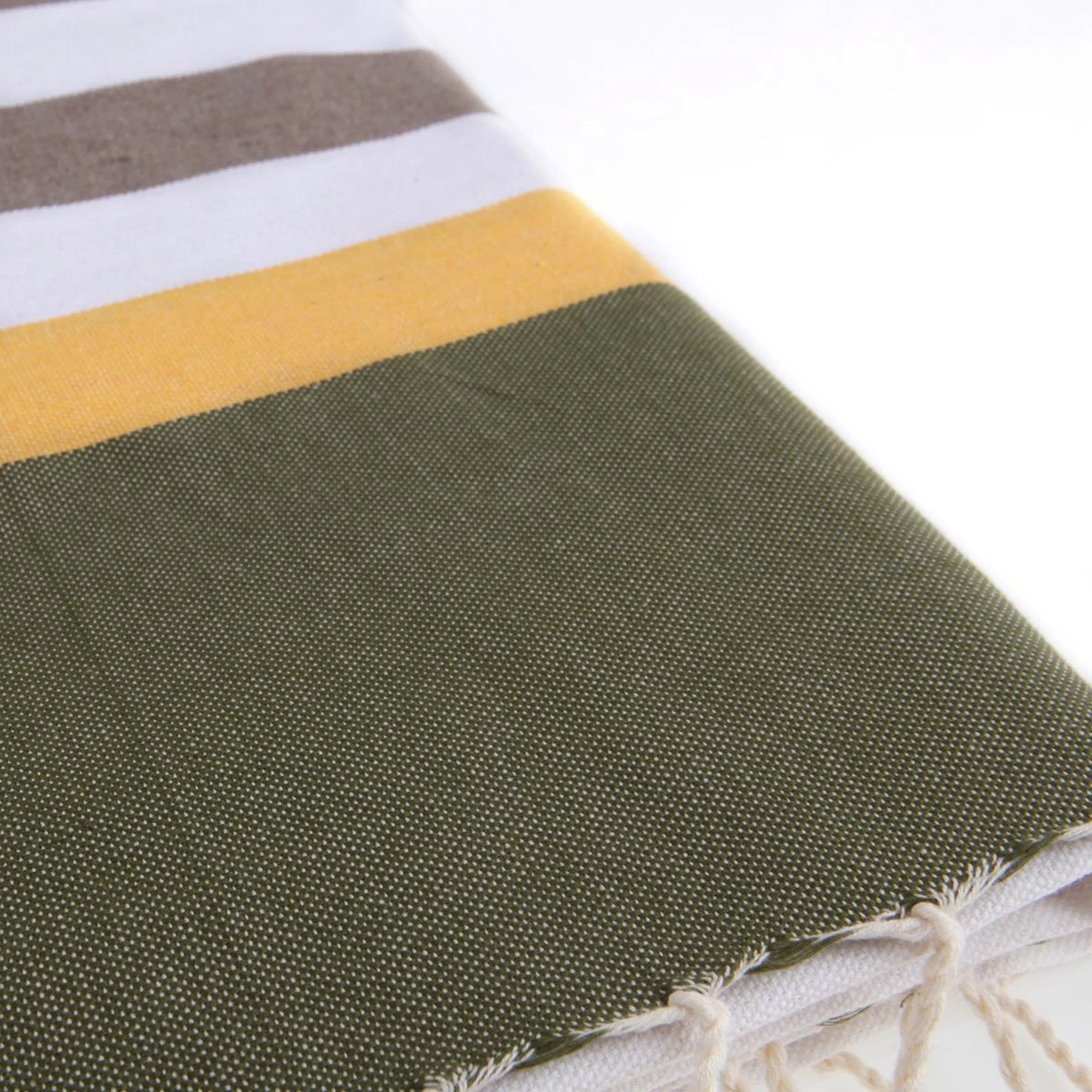 Fouta Tricolore - Coton - Taupe Clair / Safran / Kaki - Arcachon - Image 3