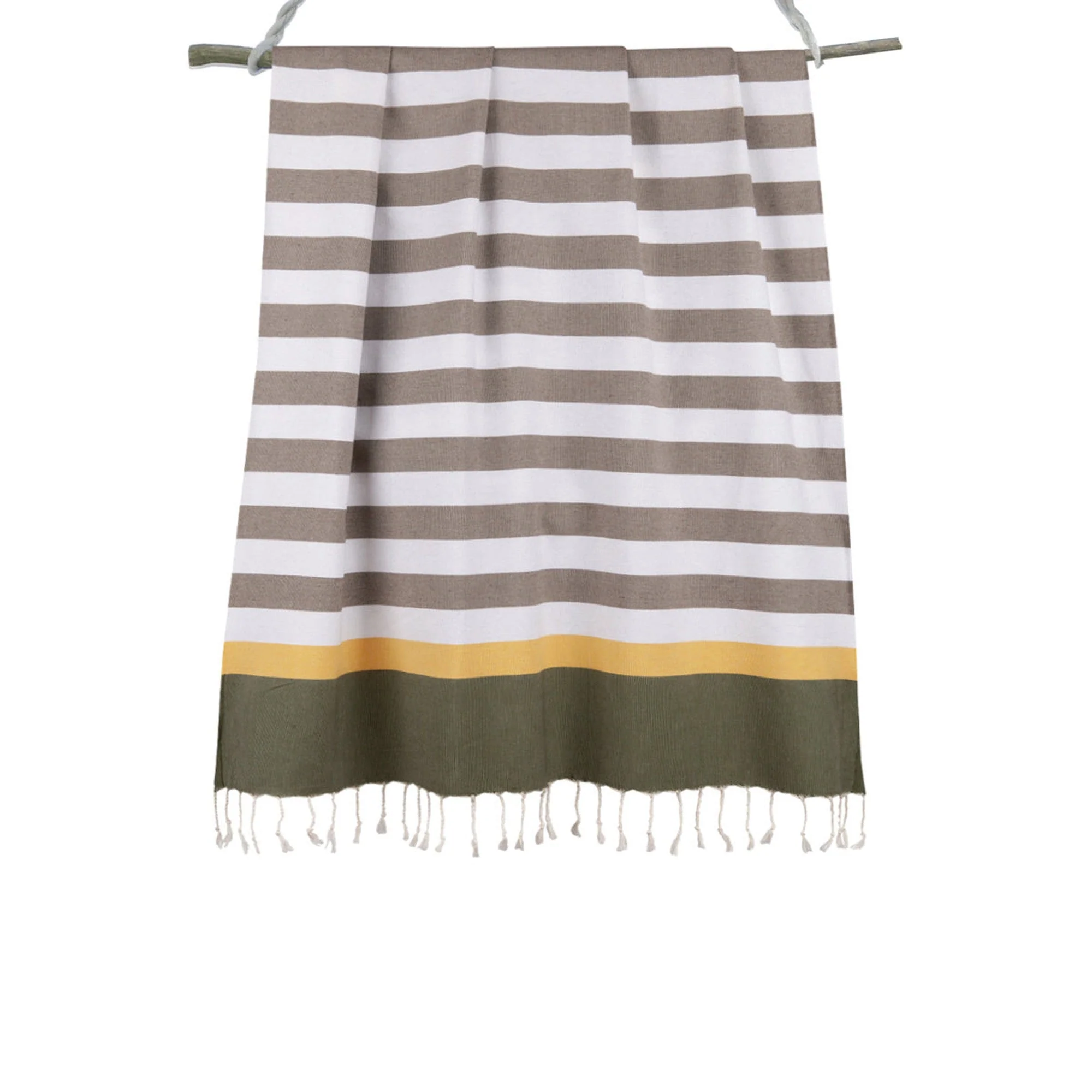 Fouta Tricolore - Coton - Taupe Clair / Safran / Kaki - Arcachon - Image 4