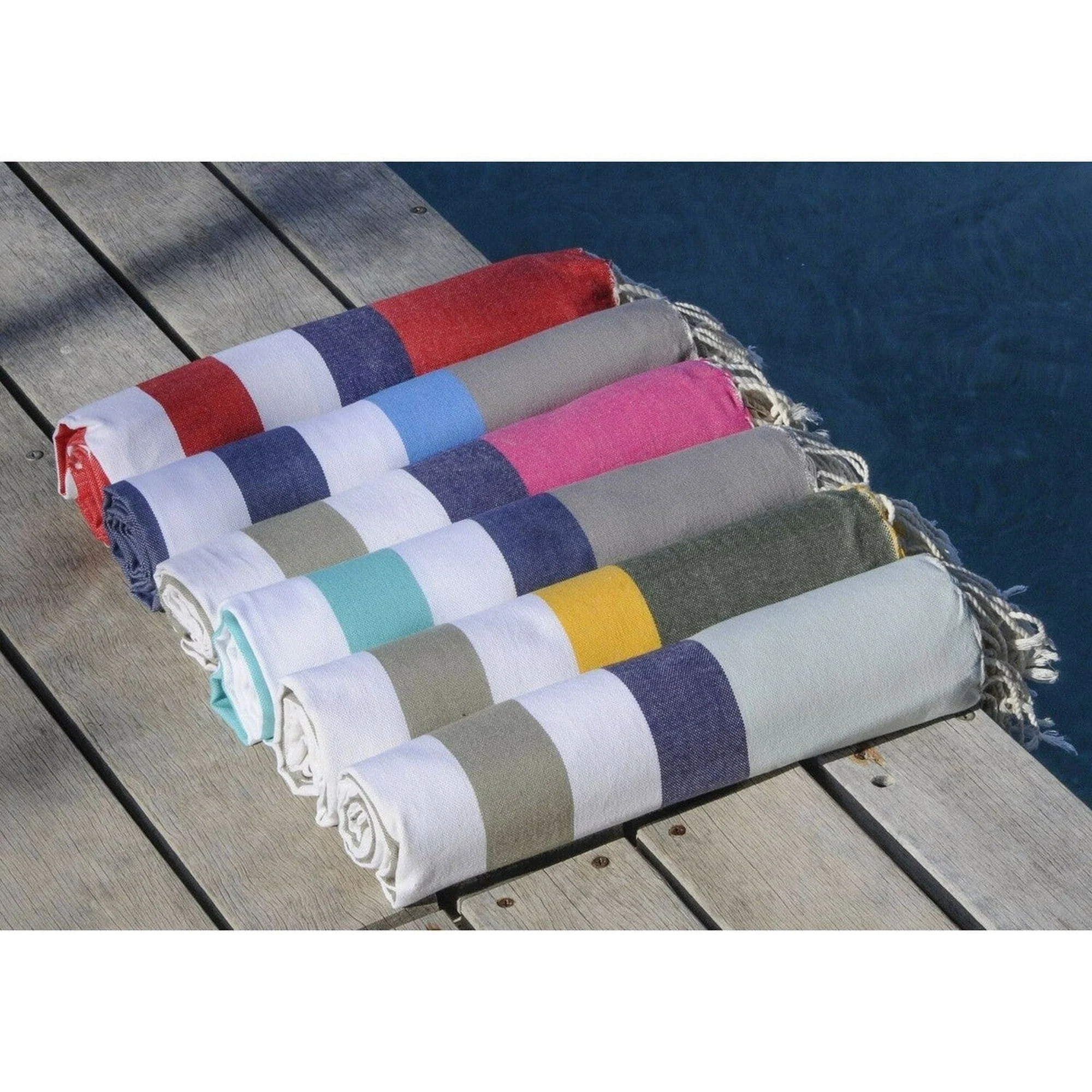 Fouta Tricolore - Coton - Taupe Clair / Safran / Kaki - Arcachon - Image 5