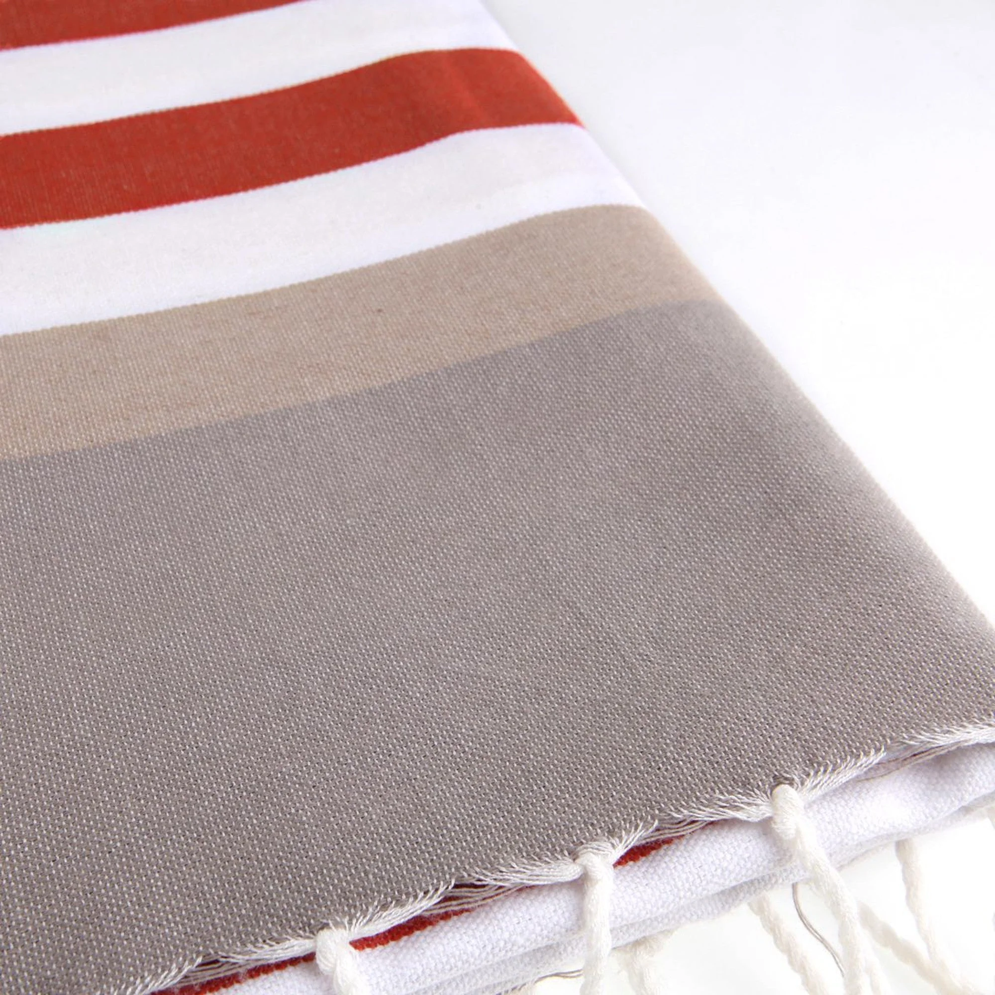 Fouta Tricolore - Coton - Terracotta / Taupe Clair - Arcachon - Image 3