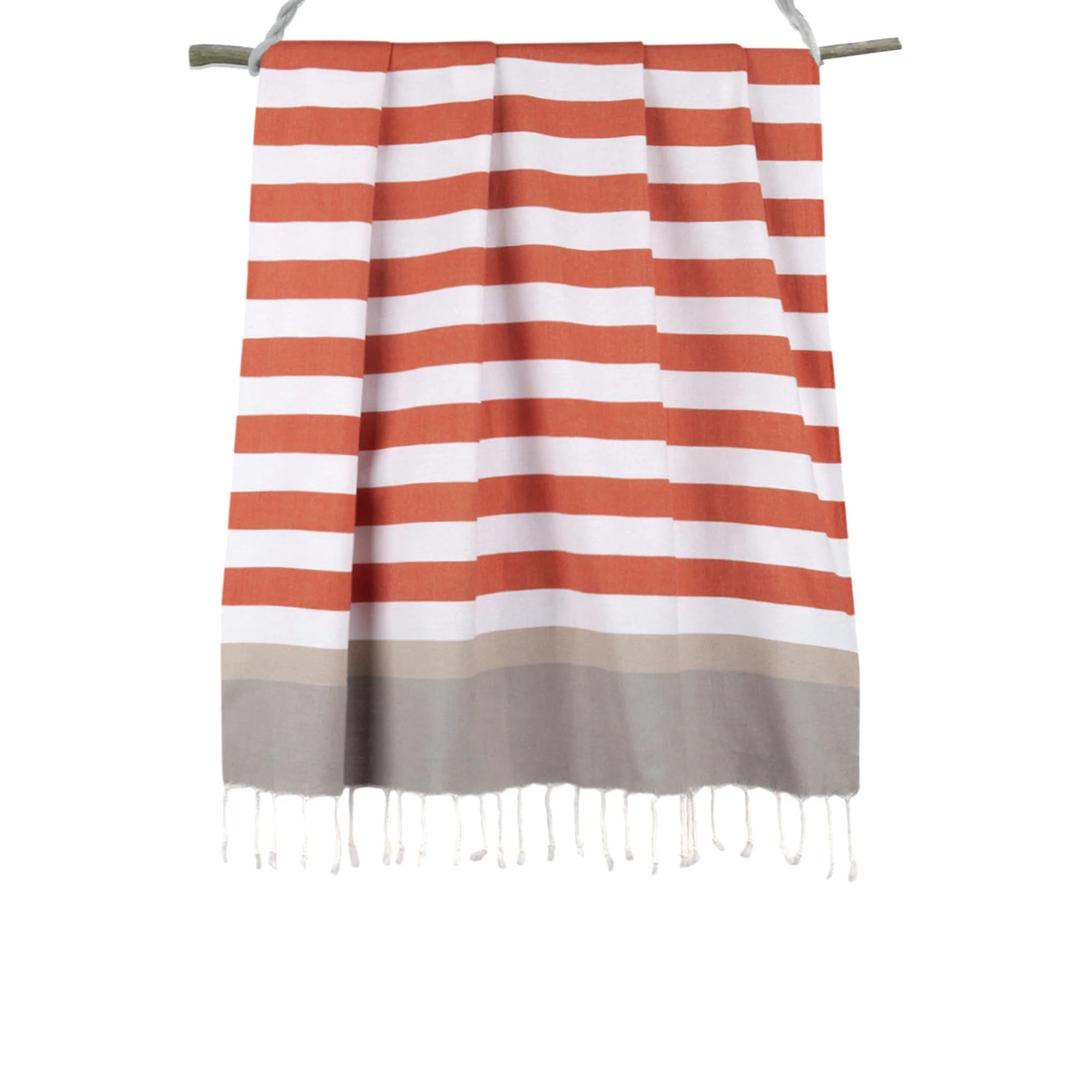 Fouta Tricolore - Coton - Terracotta / Taupe Clair - Arcachon - Image 4