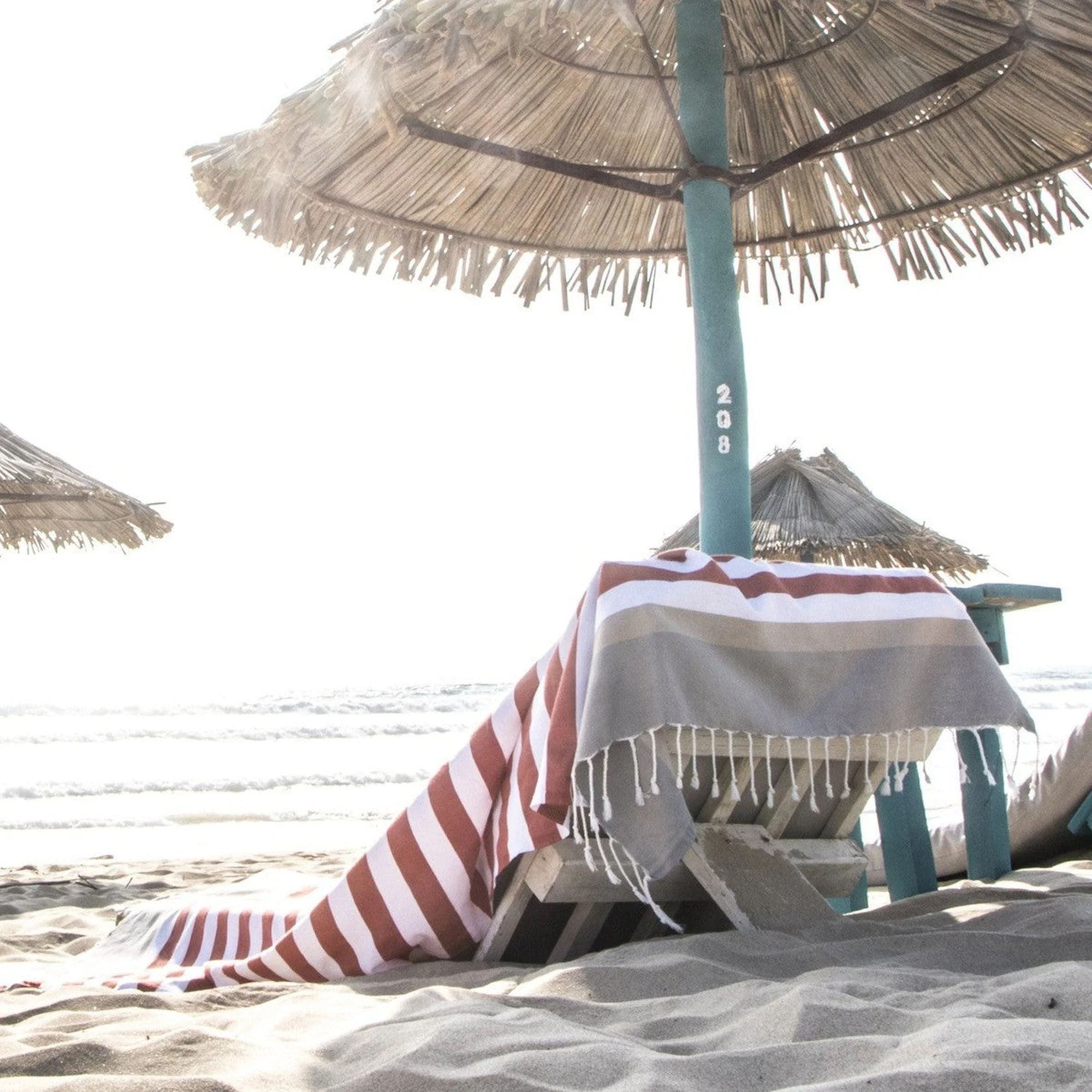 Fouta Tricolore - Coton - Terracotta / Taupe Clair - Arcachon - Image 5