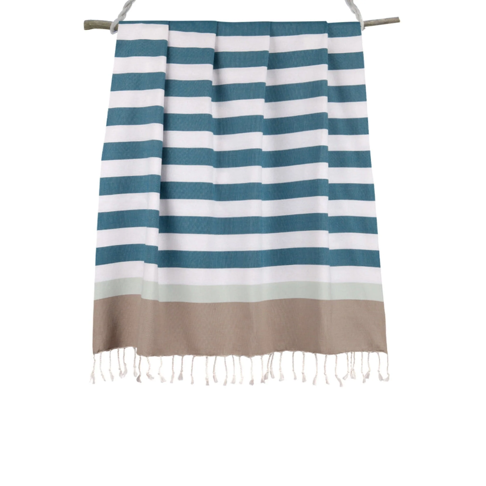 Fouta Tricolore - Coton - Vert Canard / Vert D'Eau - Arcachon - Image 4