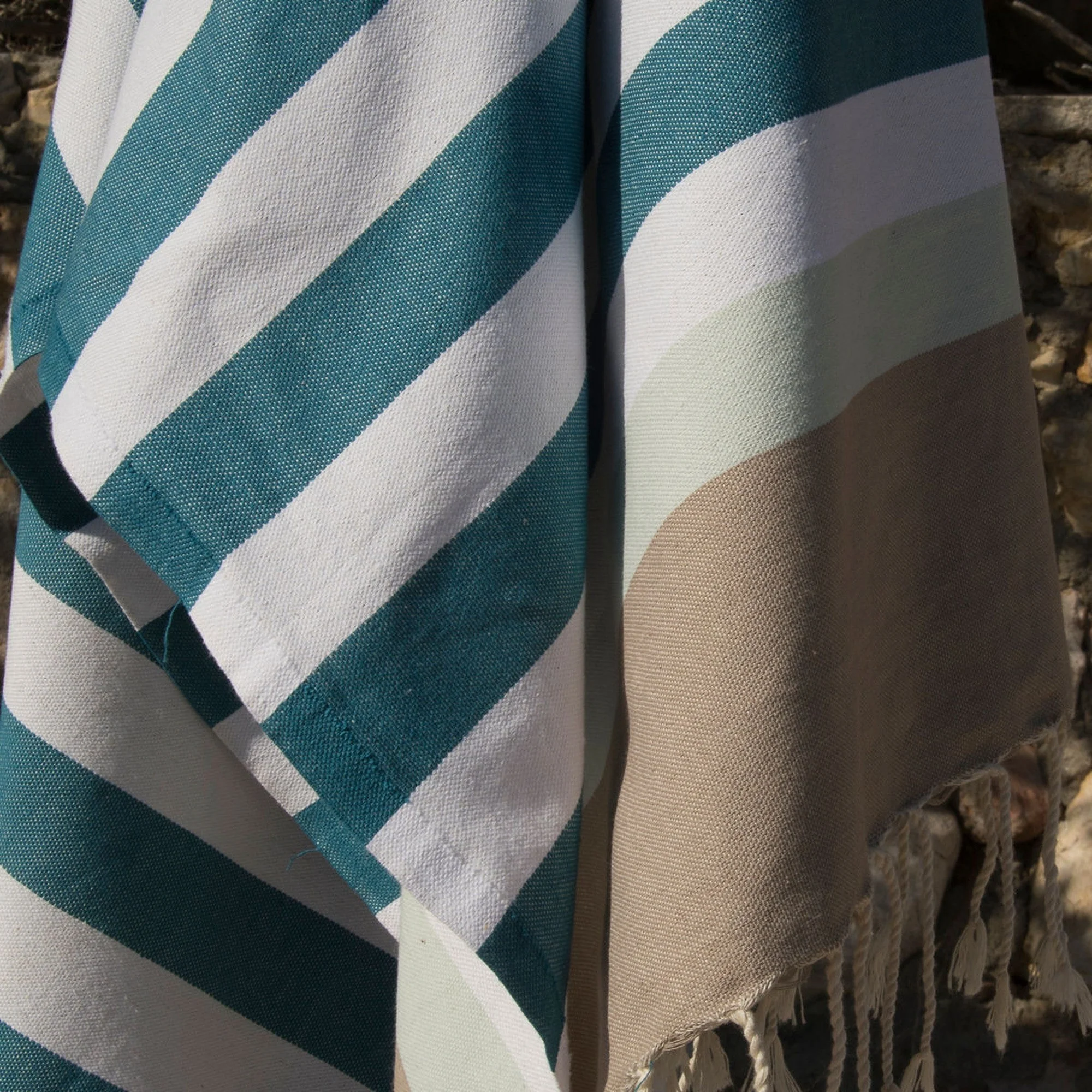Fouta Tricolore - Coton - Vert Canard / Vert D'Eau - Arcachon - Image 5