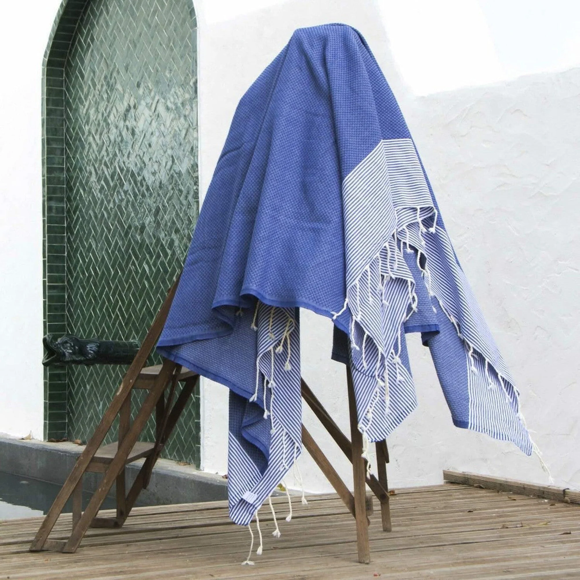 Fouta XXL - Coton - Bleu Grec - Ibiza - Image 2