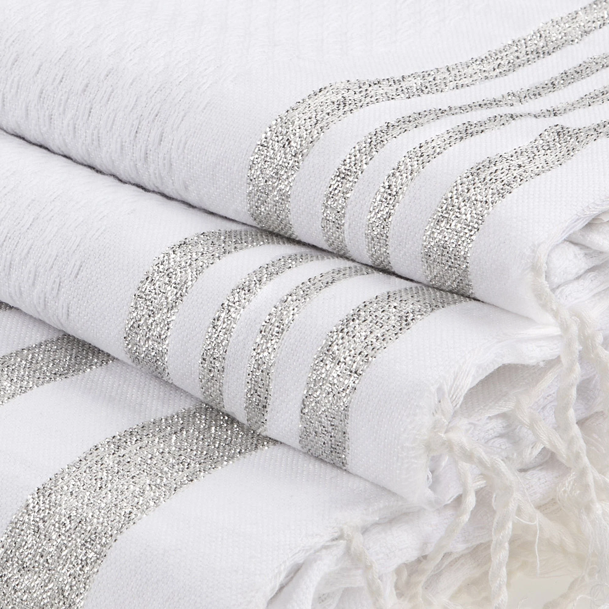 Foutas De Bain (1+2) - Coton - Blanc / Argent - Hamptons - Image 3