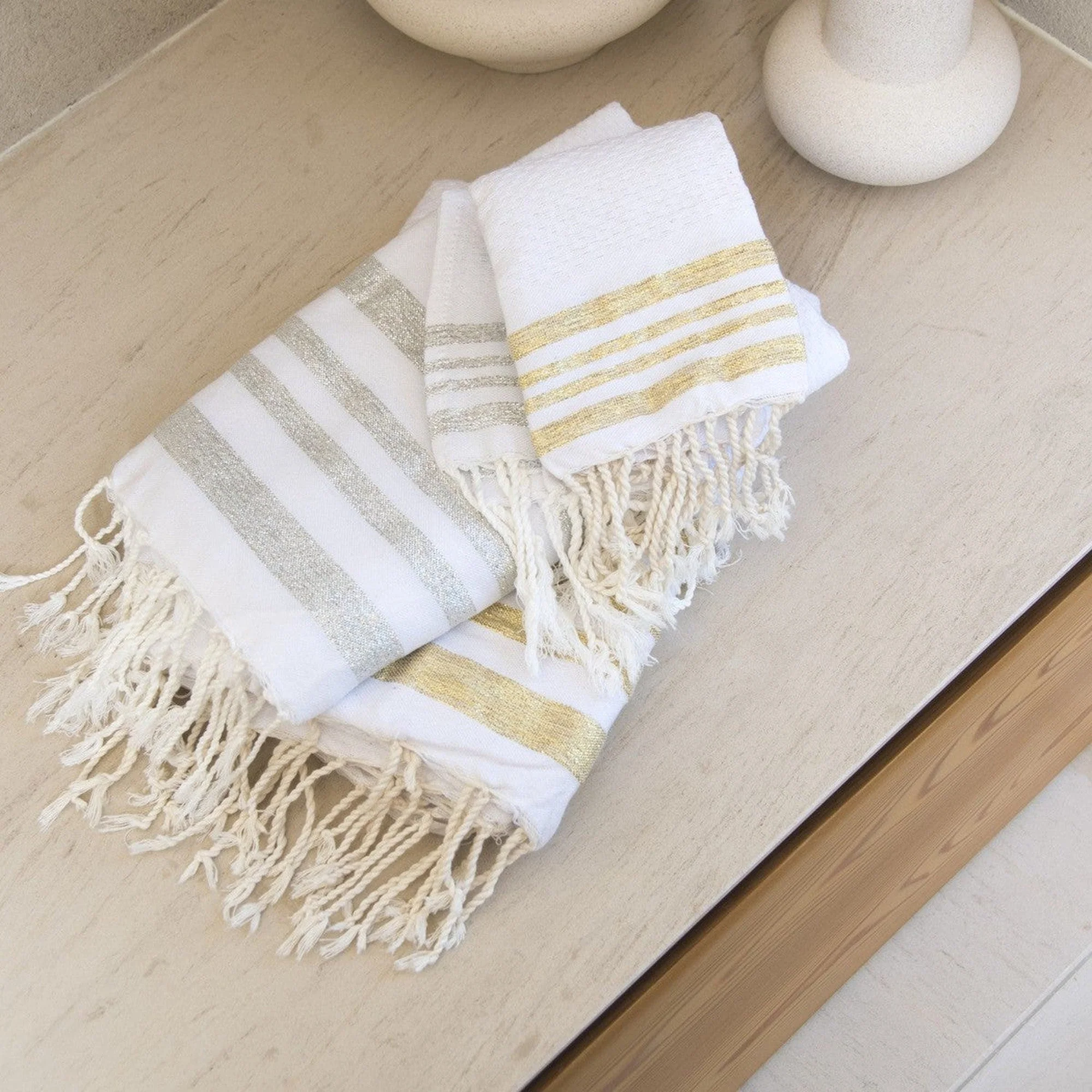 Foutas De Bain (1+2) - Coton - Blanc / Argent - Hamptons - Image 5