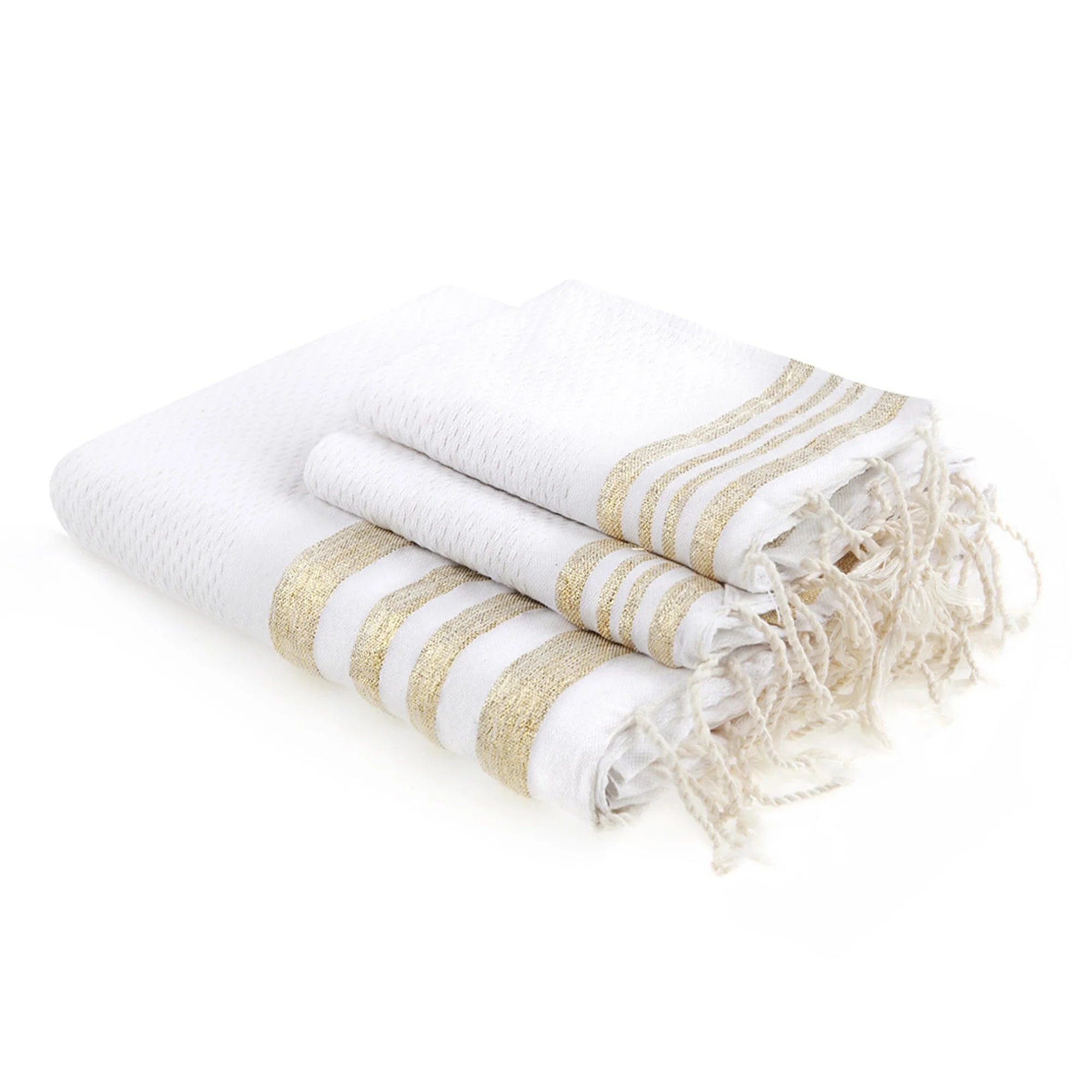 Foutas De Bain (1+2) - Coton - Blanc / Or - Hamptons
