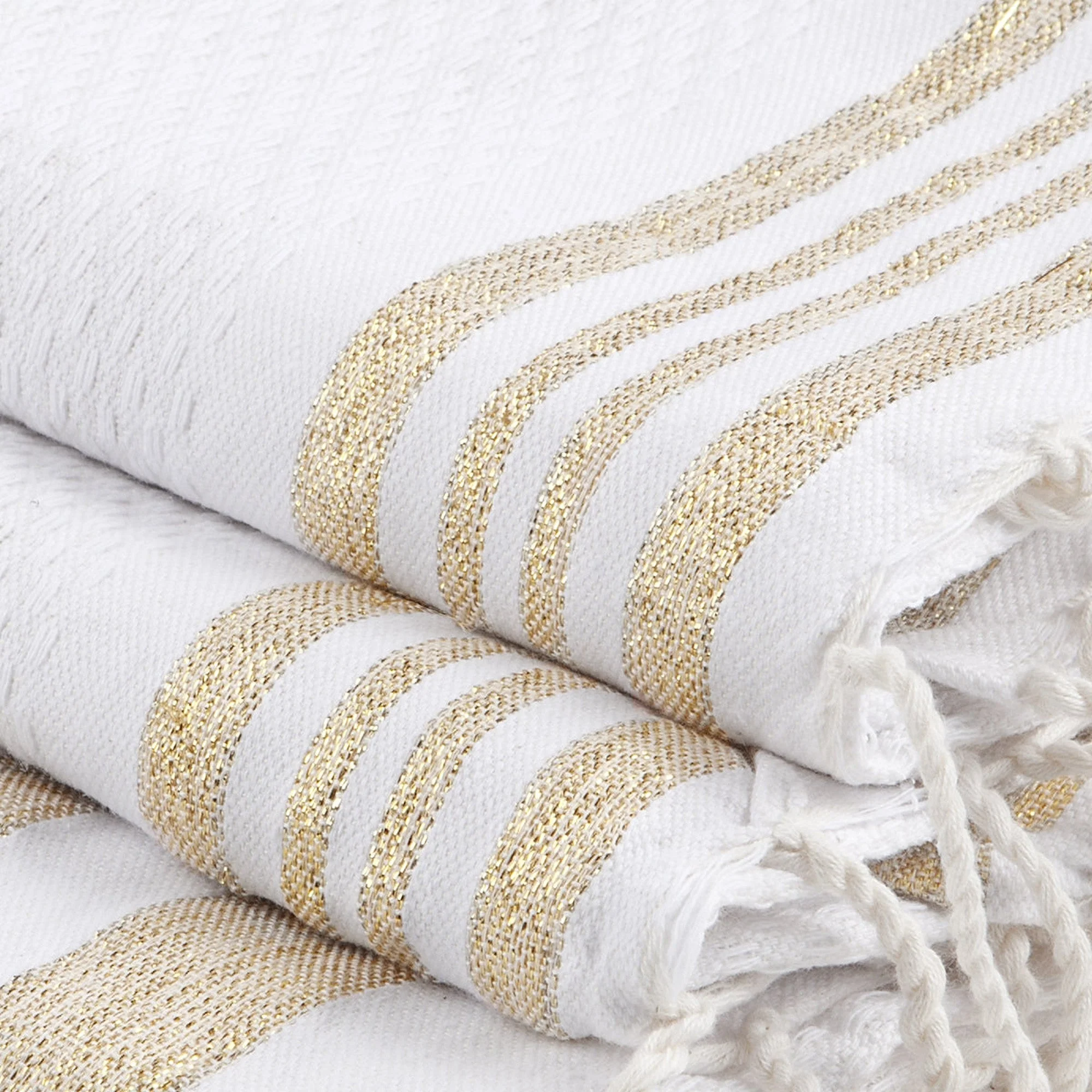 Foutas De Bain (1+2) - Coton - Blanc / Or - Hamptons - Image 3