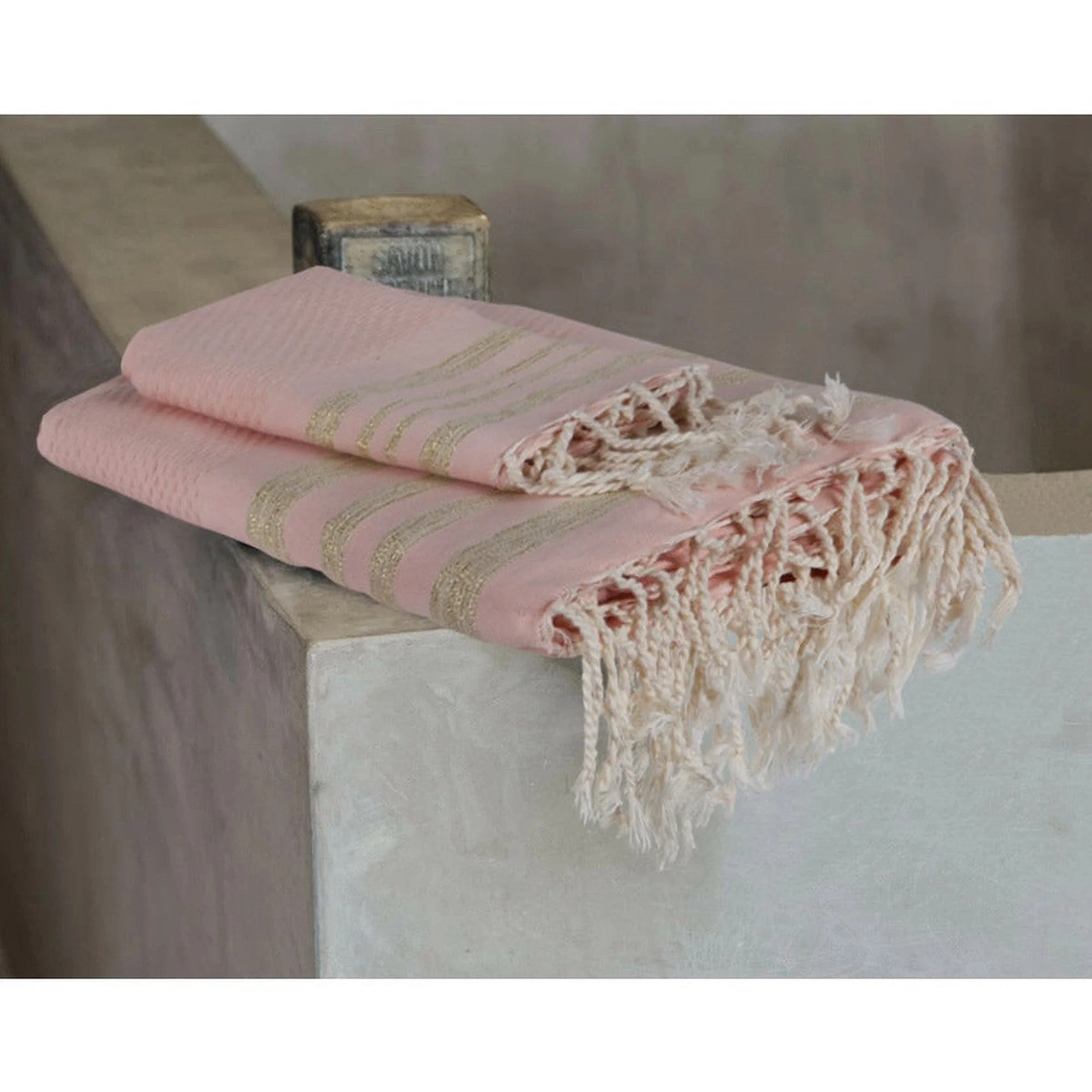 Foutas De Bain (1+2) - Coton - Rose Poudré / Or - Hamptons - Image 2