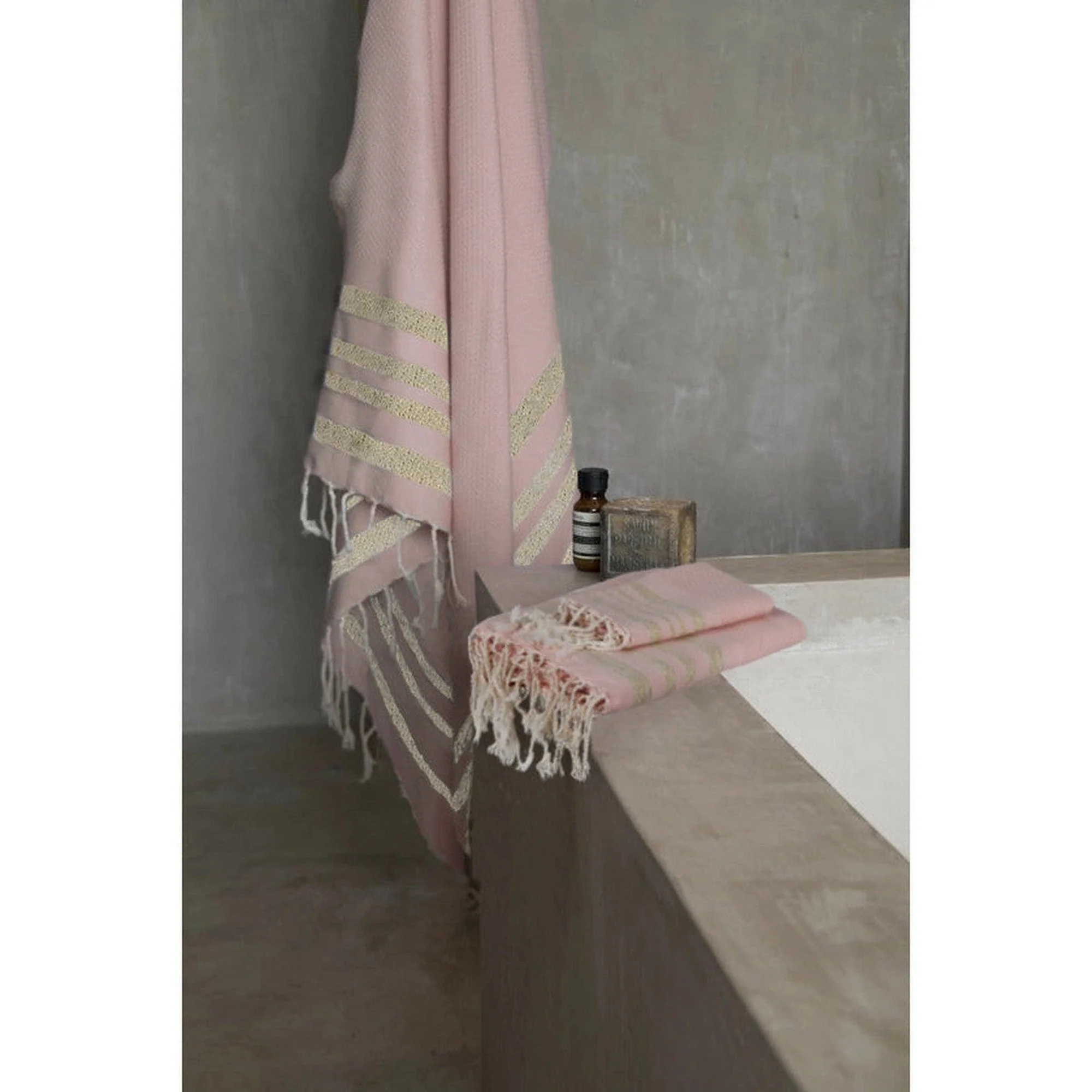 Foutas De Bain (1+2) - Coton - Rose Poudré / Or - Hamptons - Image 3