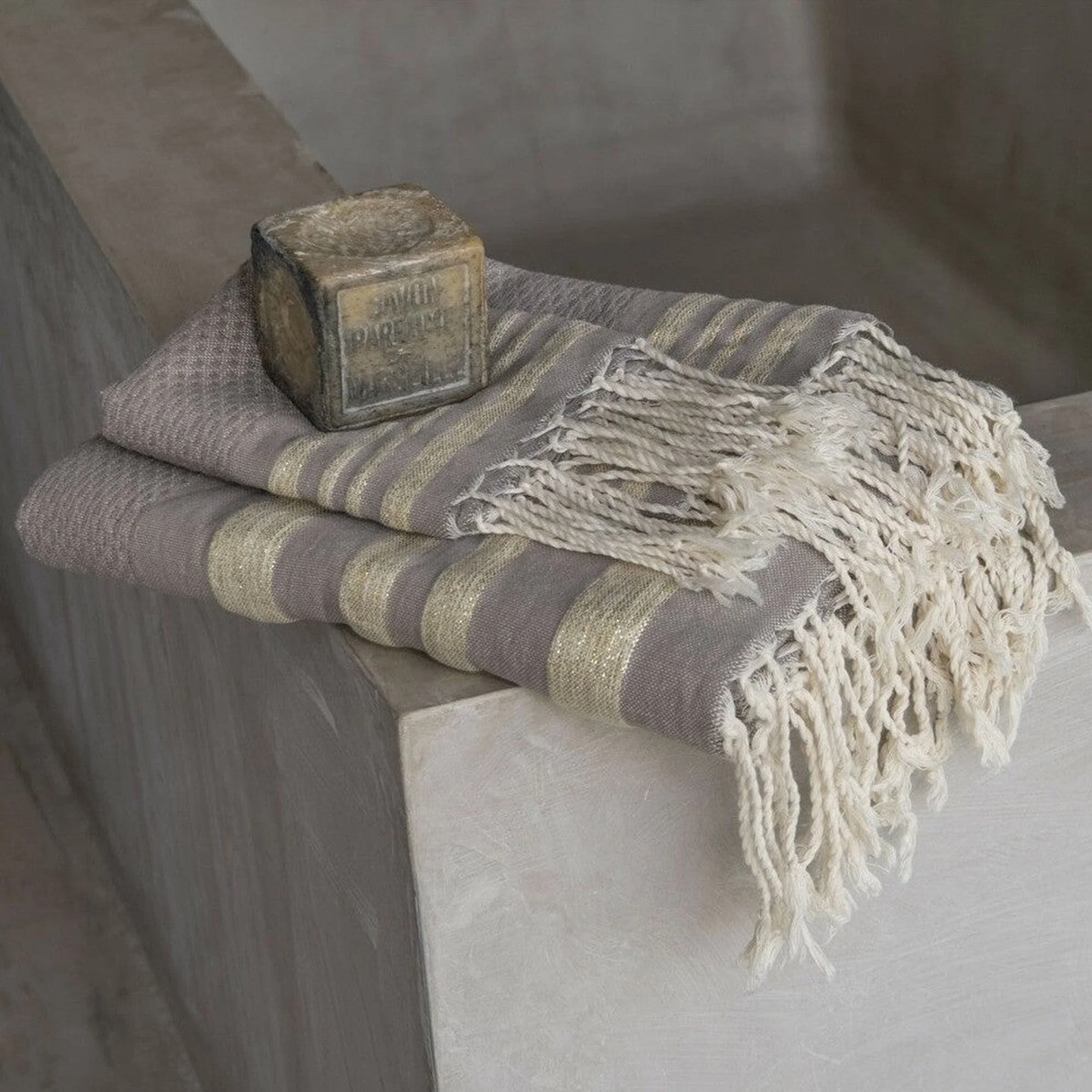 Foutas De Bain (1+2) - Coton - Taupe Clair / Or - Hamptons - Image 2