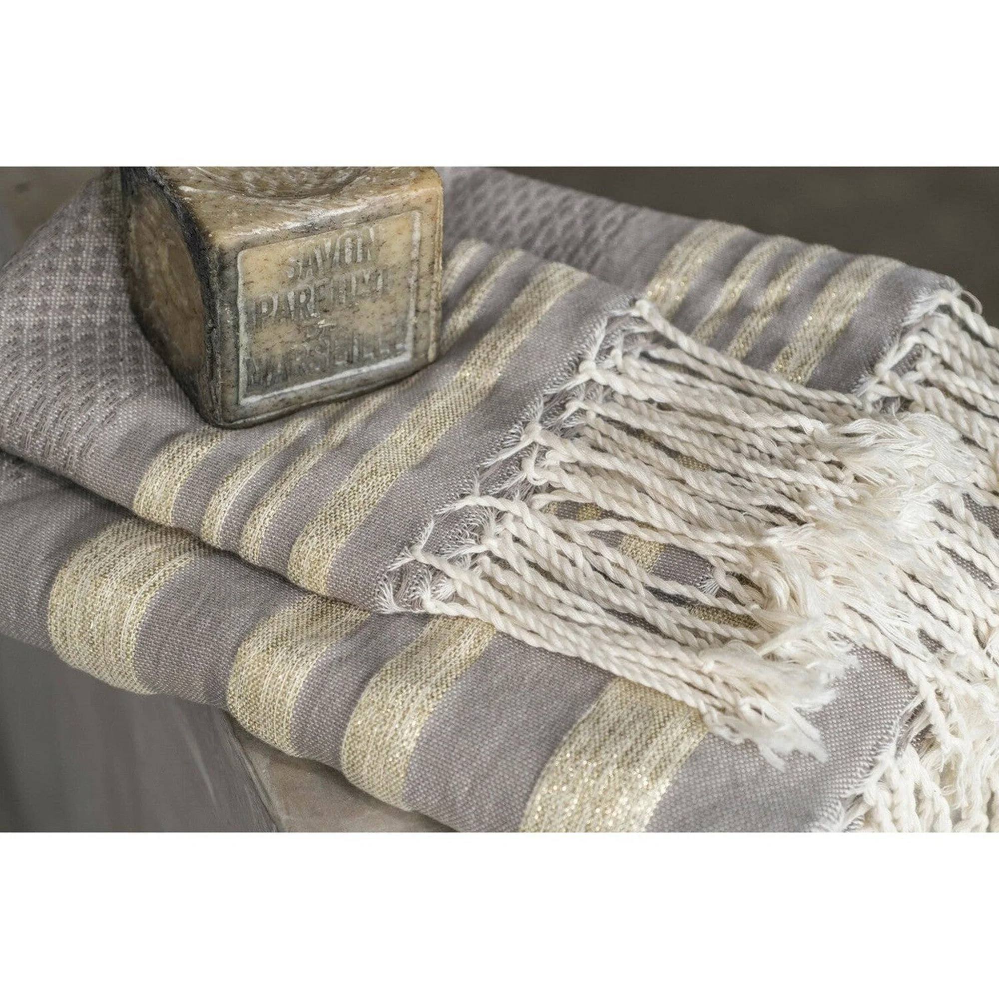 Foutas De Bain (1+2) - Coton - Taupe Clair / Or - Hamptons - Image 4