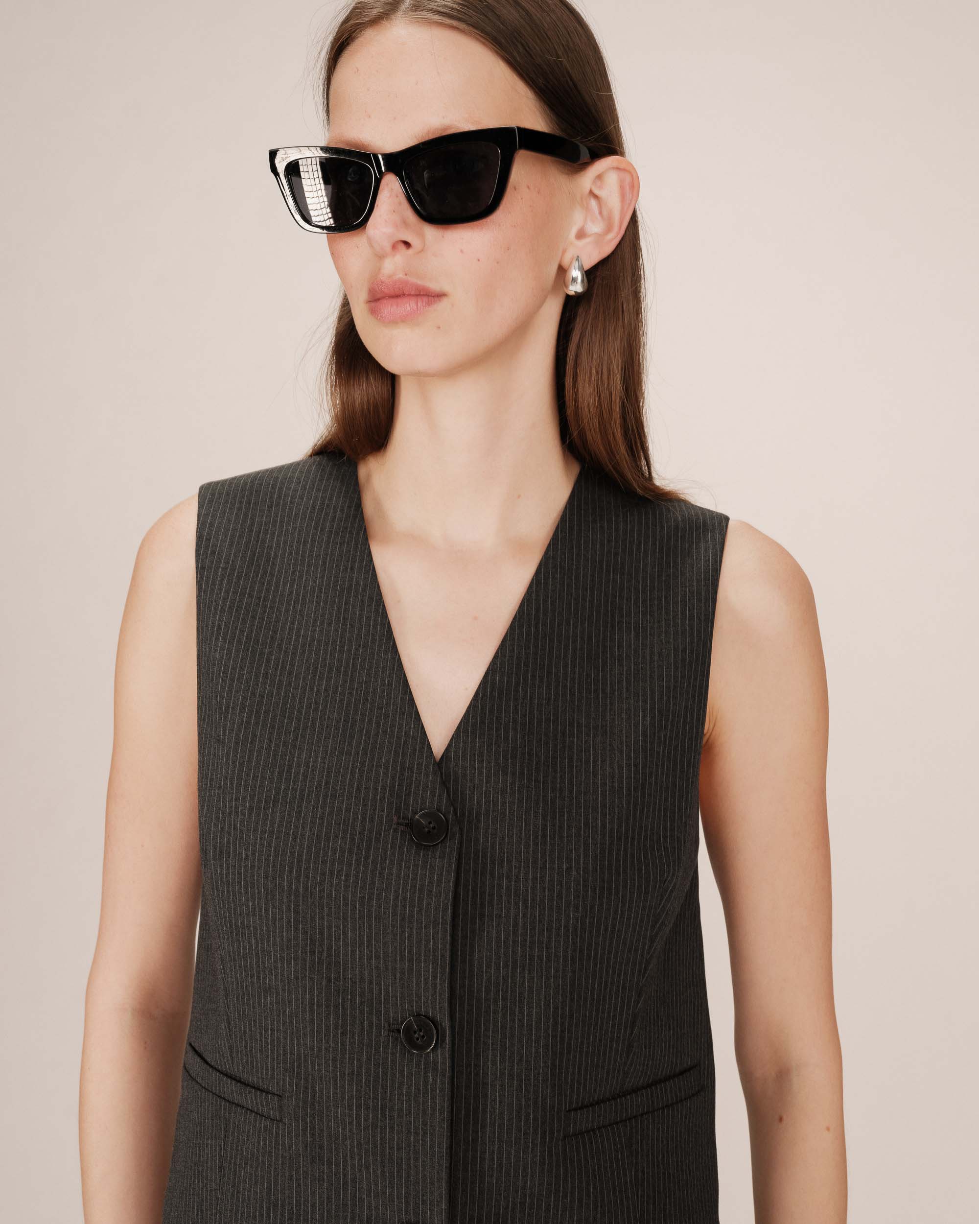 Gilet Droit A Rayures Anthracite Sister - Image 2