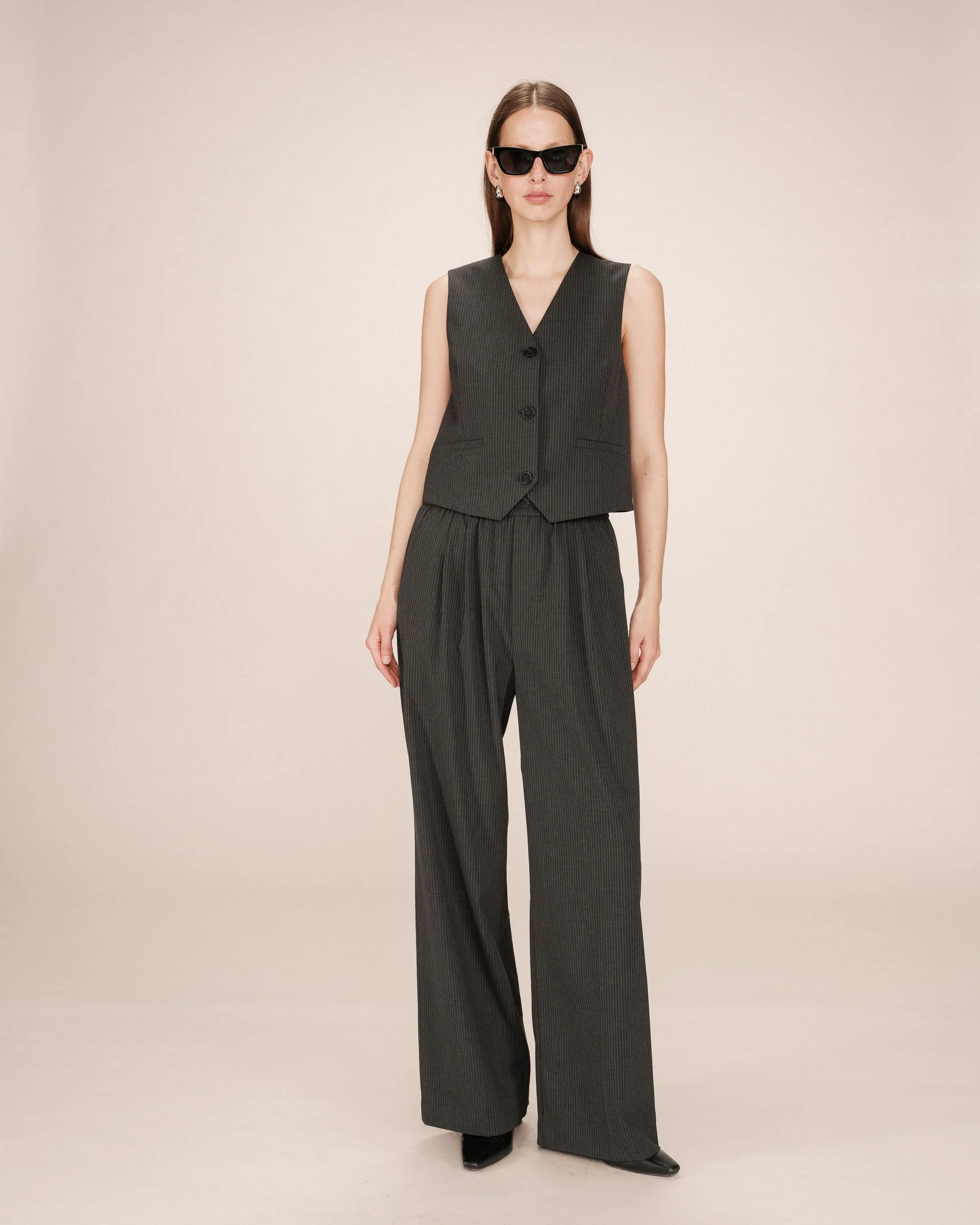 Gilet Droit A Rayures Anthracite Sister - Image 3