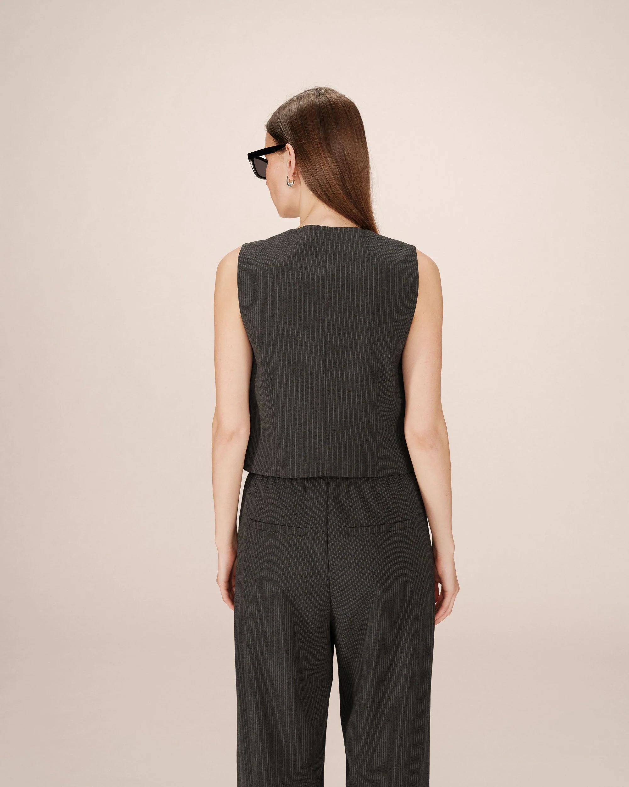 Gilet Droit A Rayures Anthracite Sister - Image 4