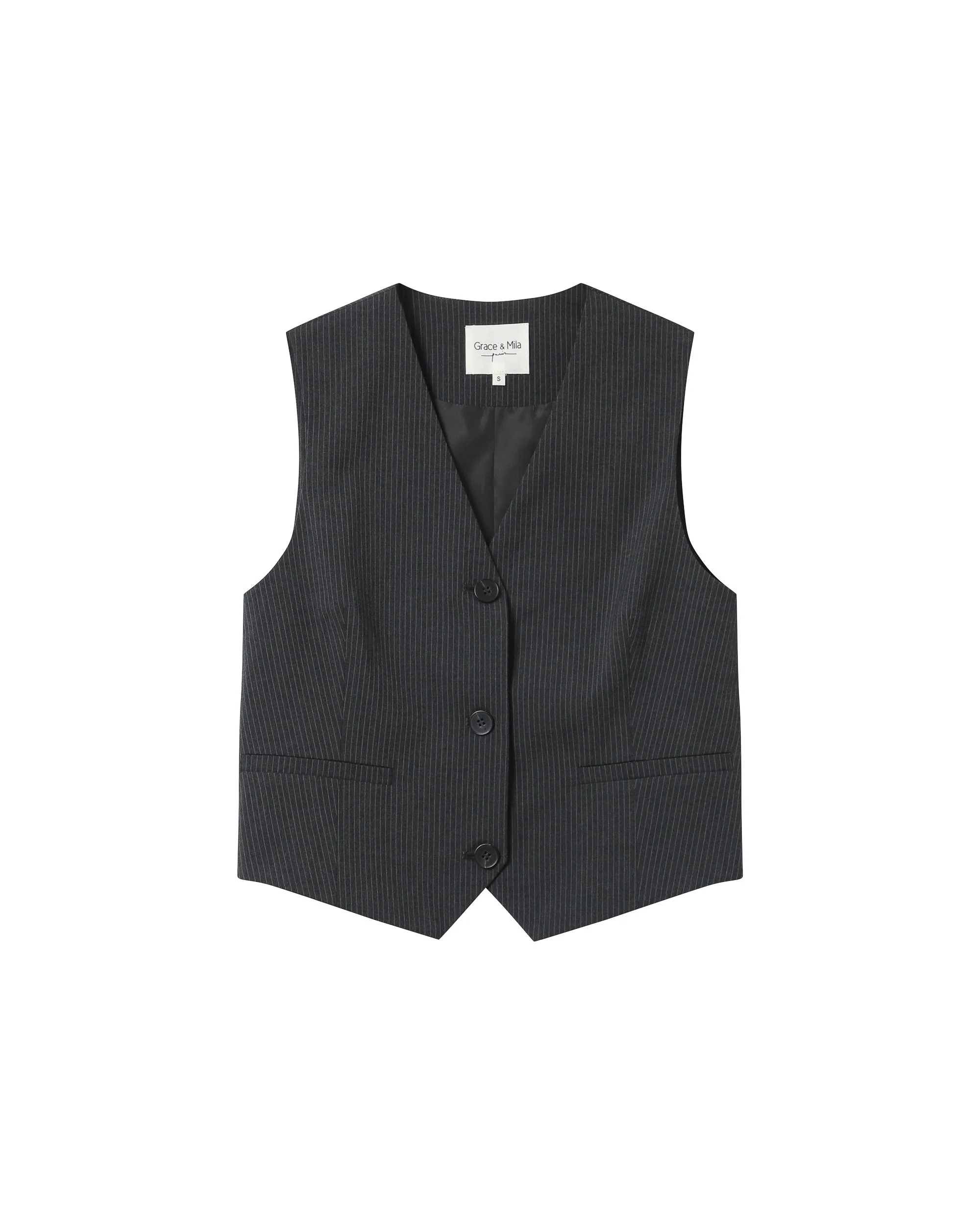 Gilet Droit A Rayures Anthracite Sister - Image 5