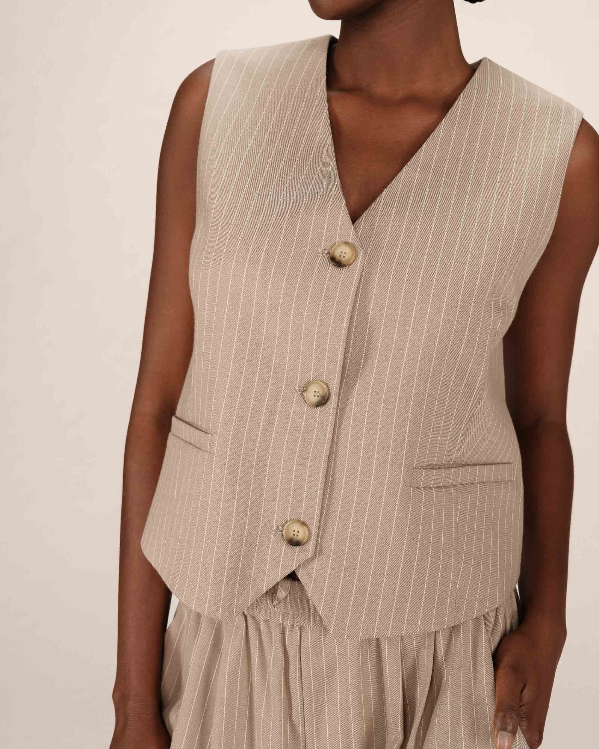 Gilet Droit A Rayures Greige Sister - Image 2