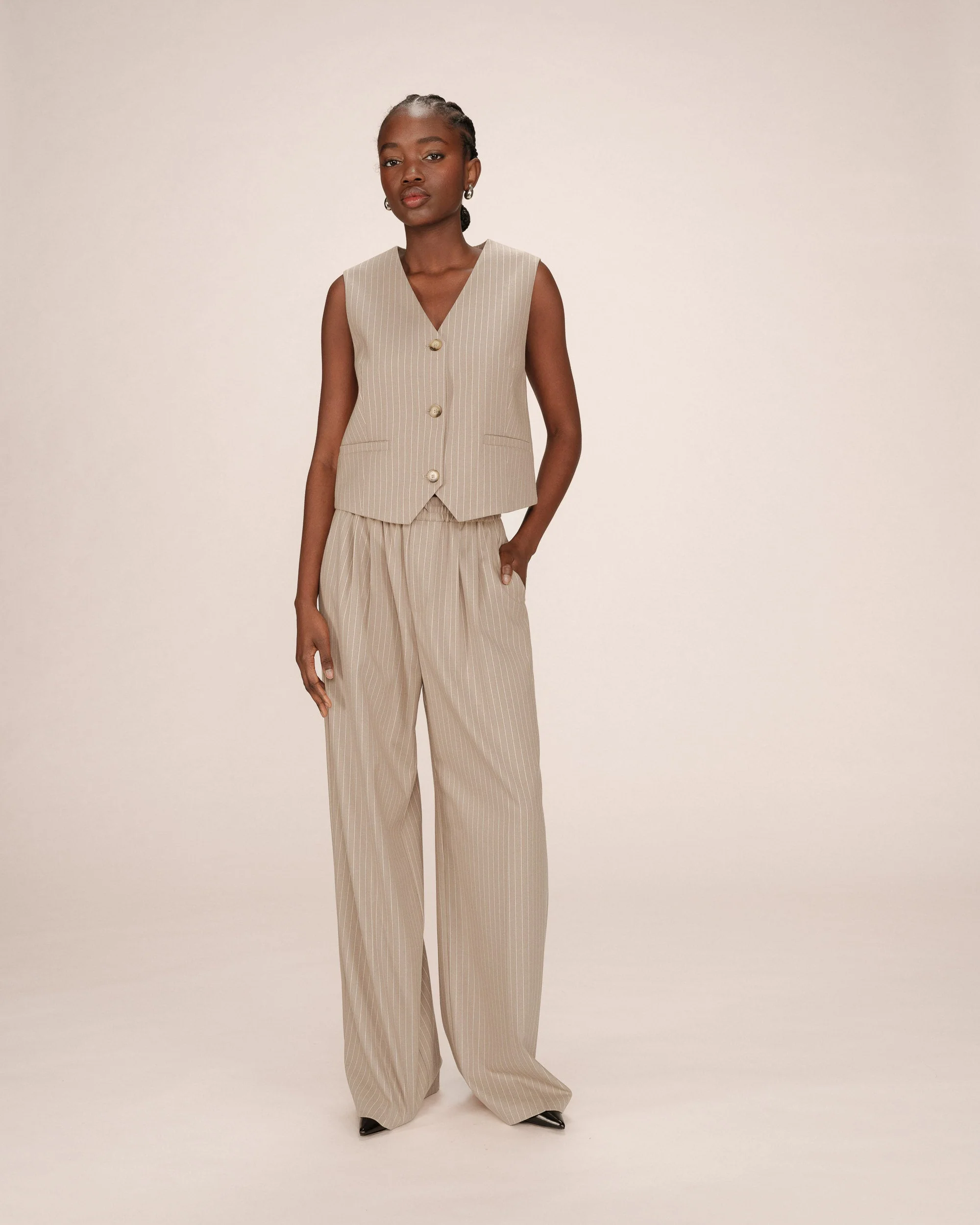 Gilet Droit A Rayures Greige Sister - Image 3