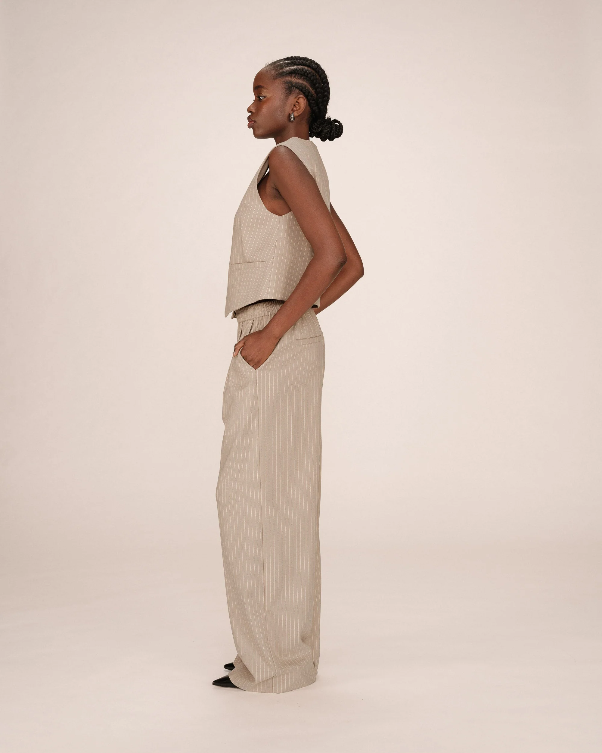 Gilet Droit A Rayures Greige Sister - Image 4