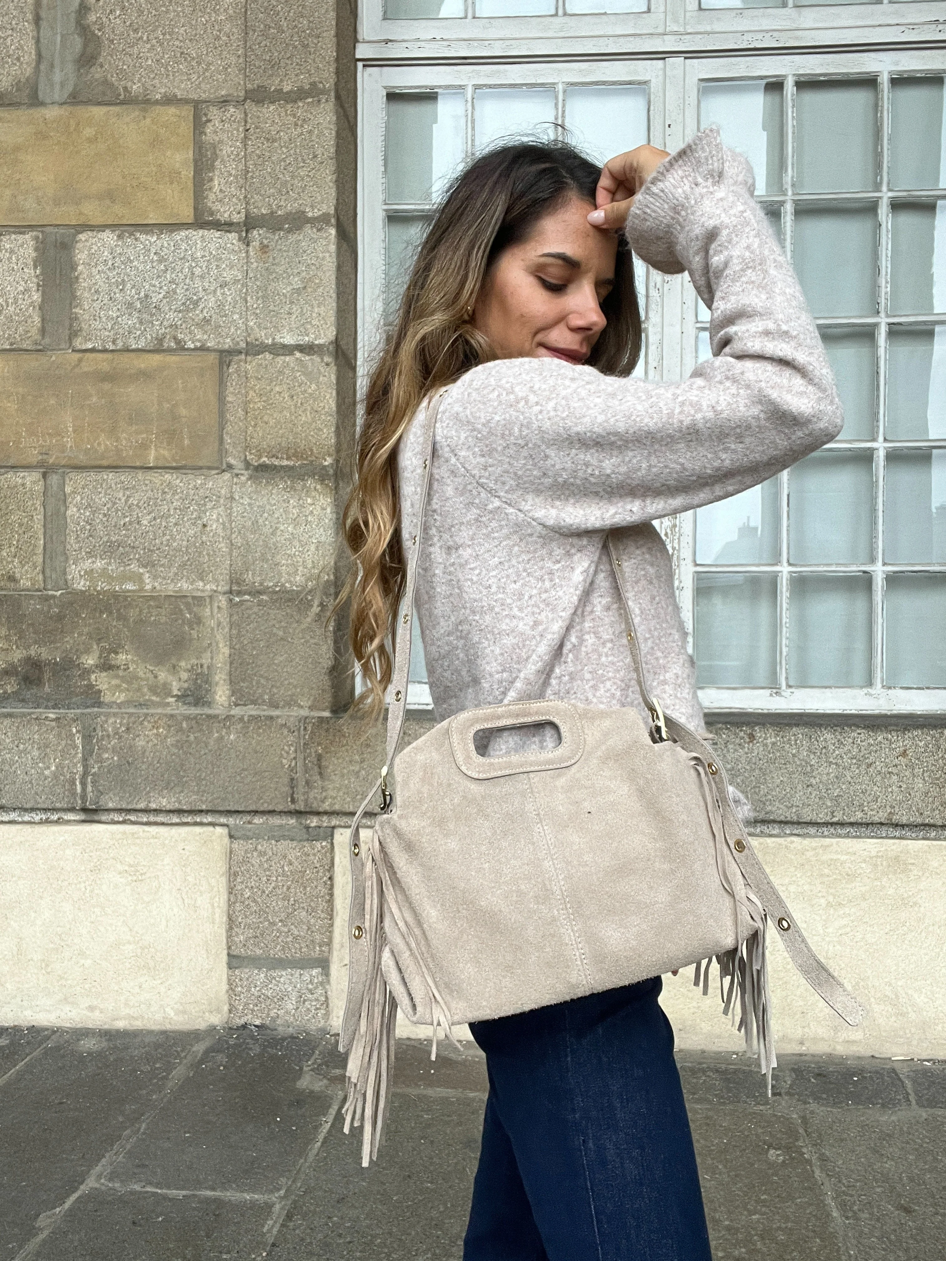 Grand Sac À Main En Cuir Jodie Beige - Image 2