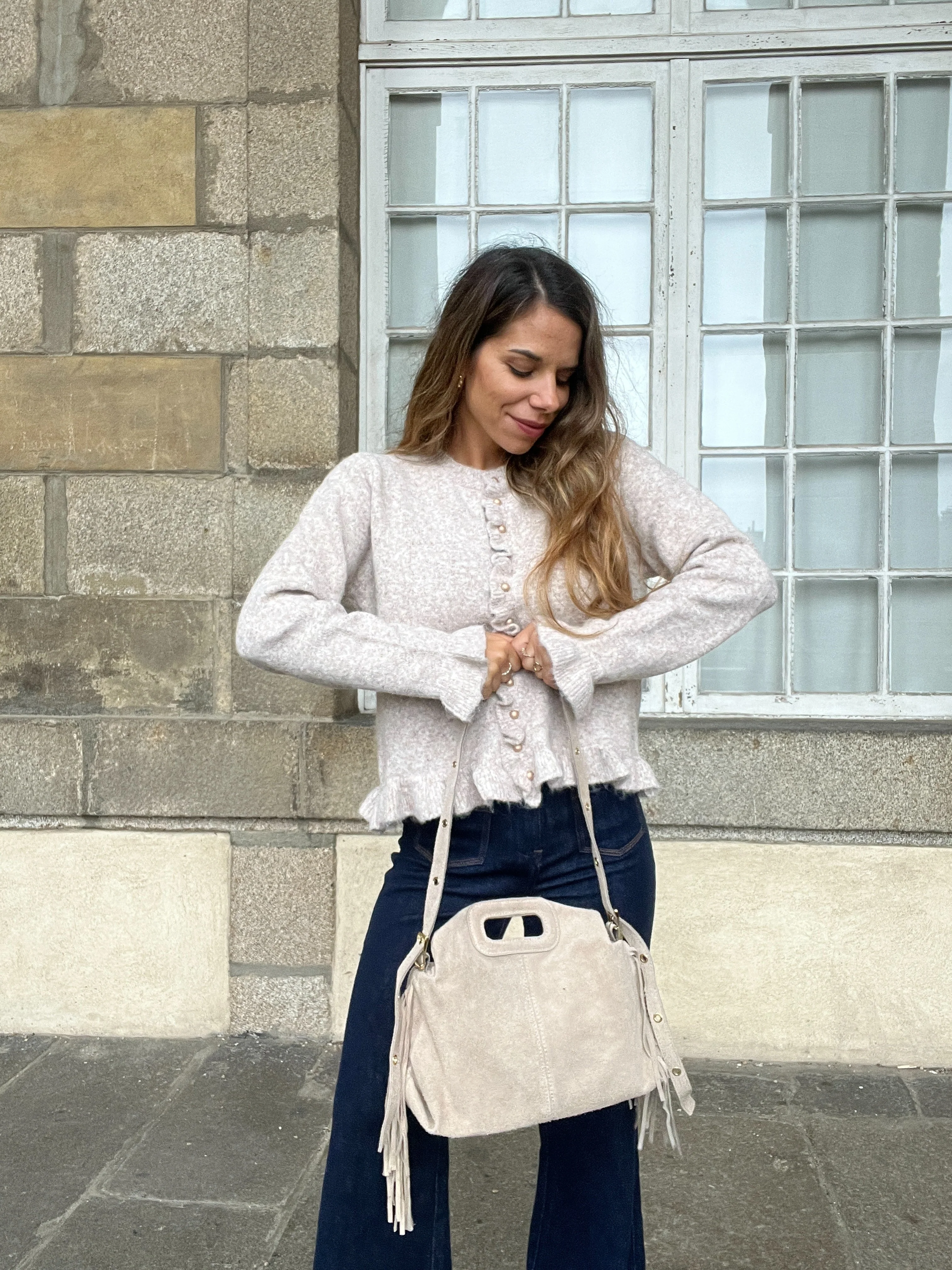 Grand Sac À Main En Cuir Jodie Beige - Image 3