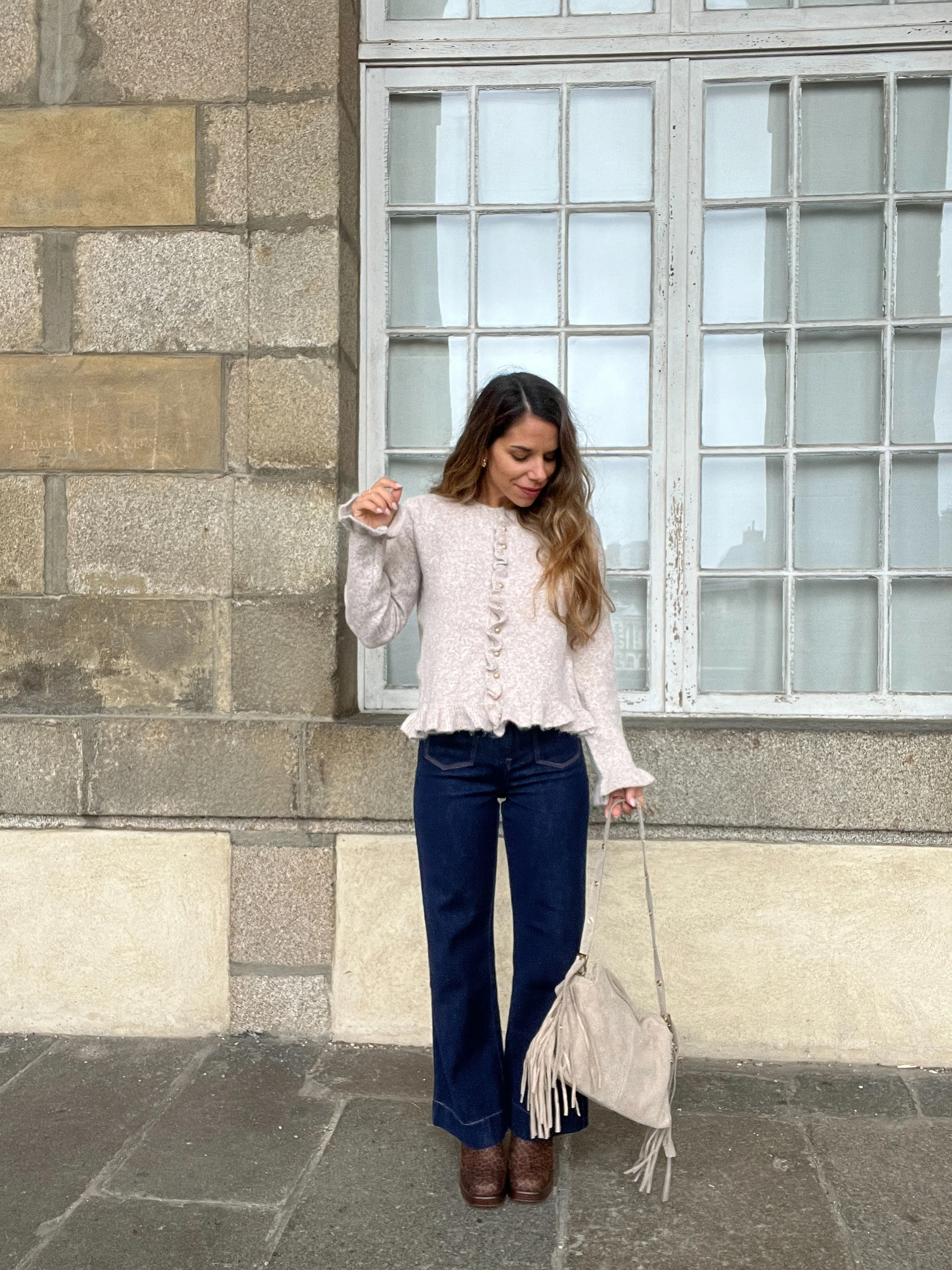 Grand Sac À Main En Cuir Jodie Beige - Image 5