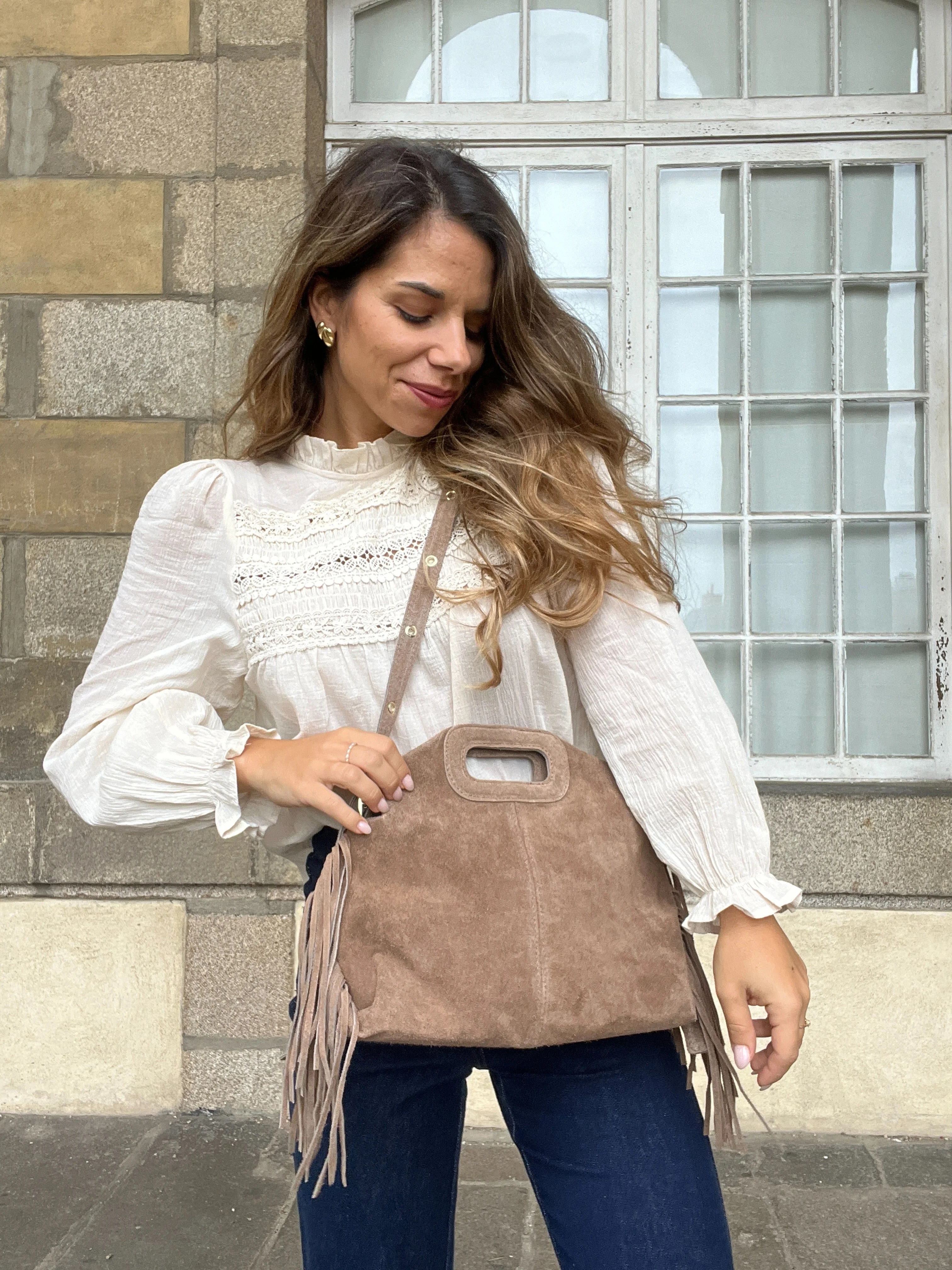 Grand Sac À Main En Cuir Jodie Taupe - Image 2