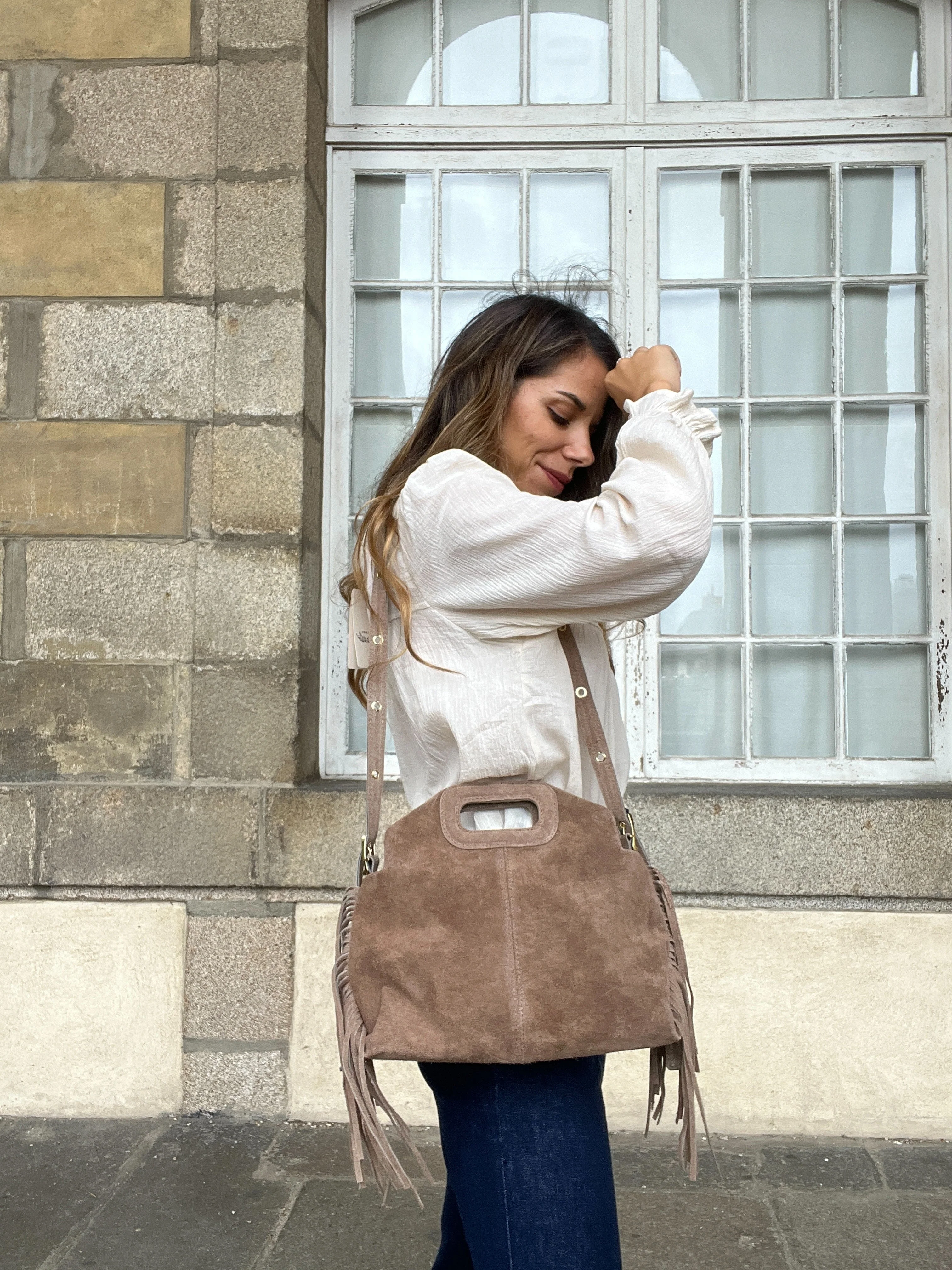 Grand Sac À Main En Cuir Jodie Taupe - Image 3