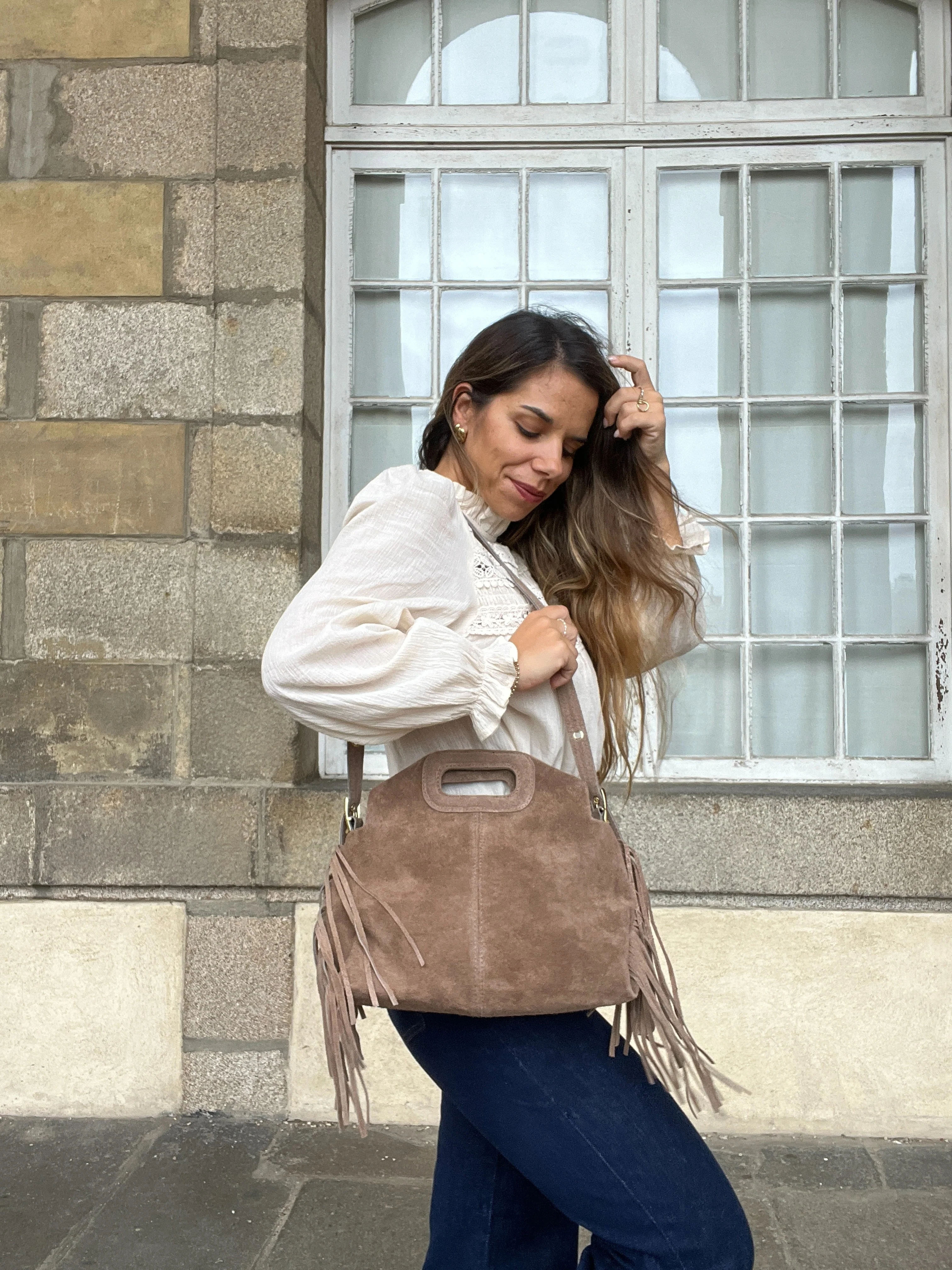 Grand Sac À Main En Cuir Jodie Taupe - Image 7