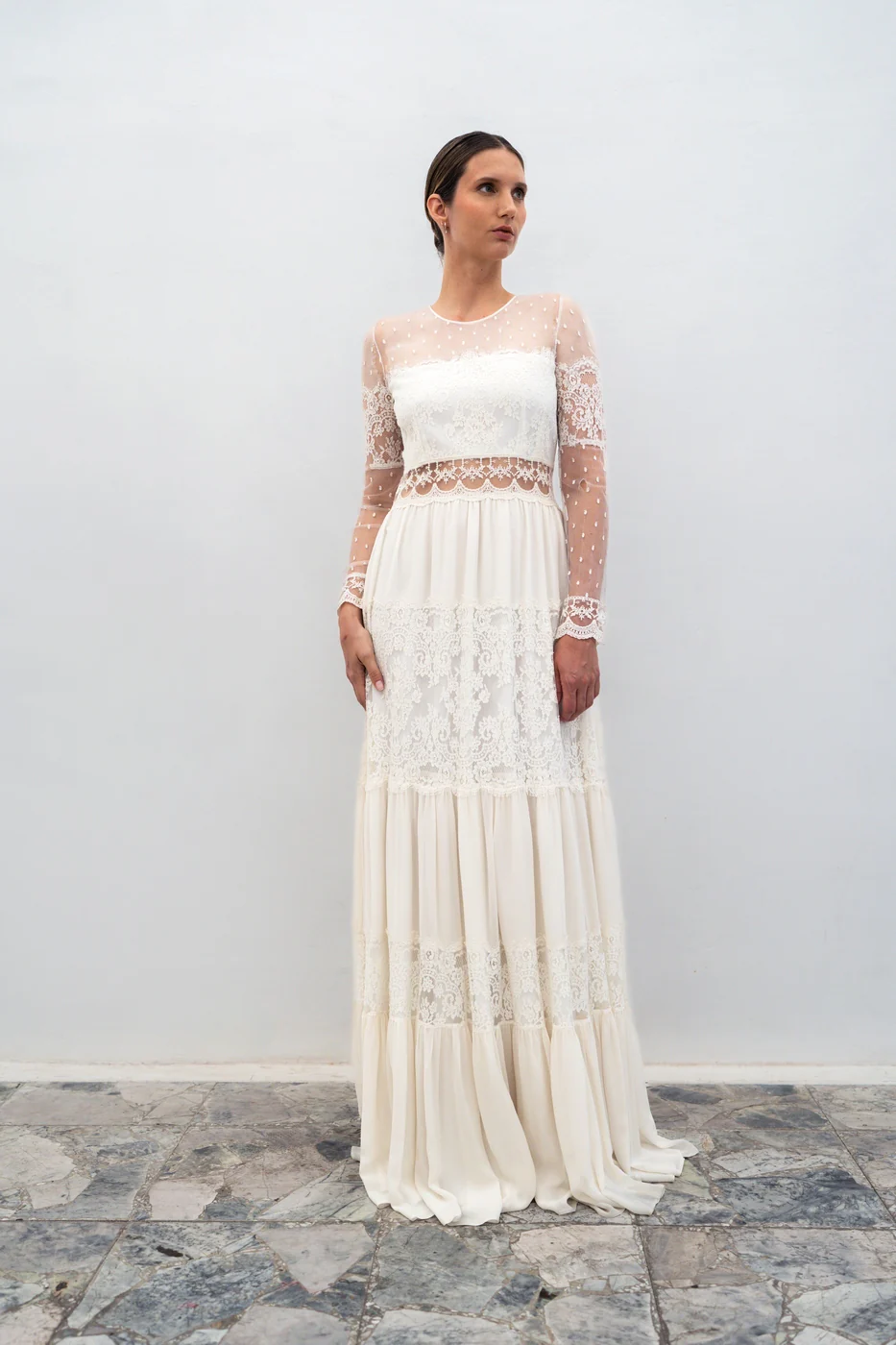 Robe De Mariée Folk Avec Volants - Blanc Soie - Image 4
