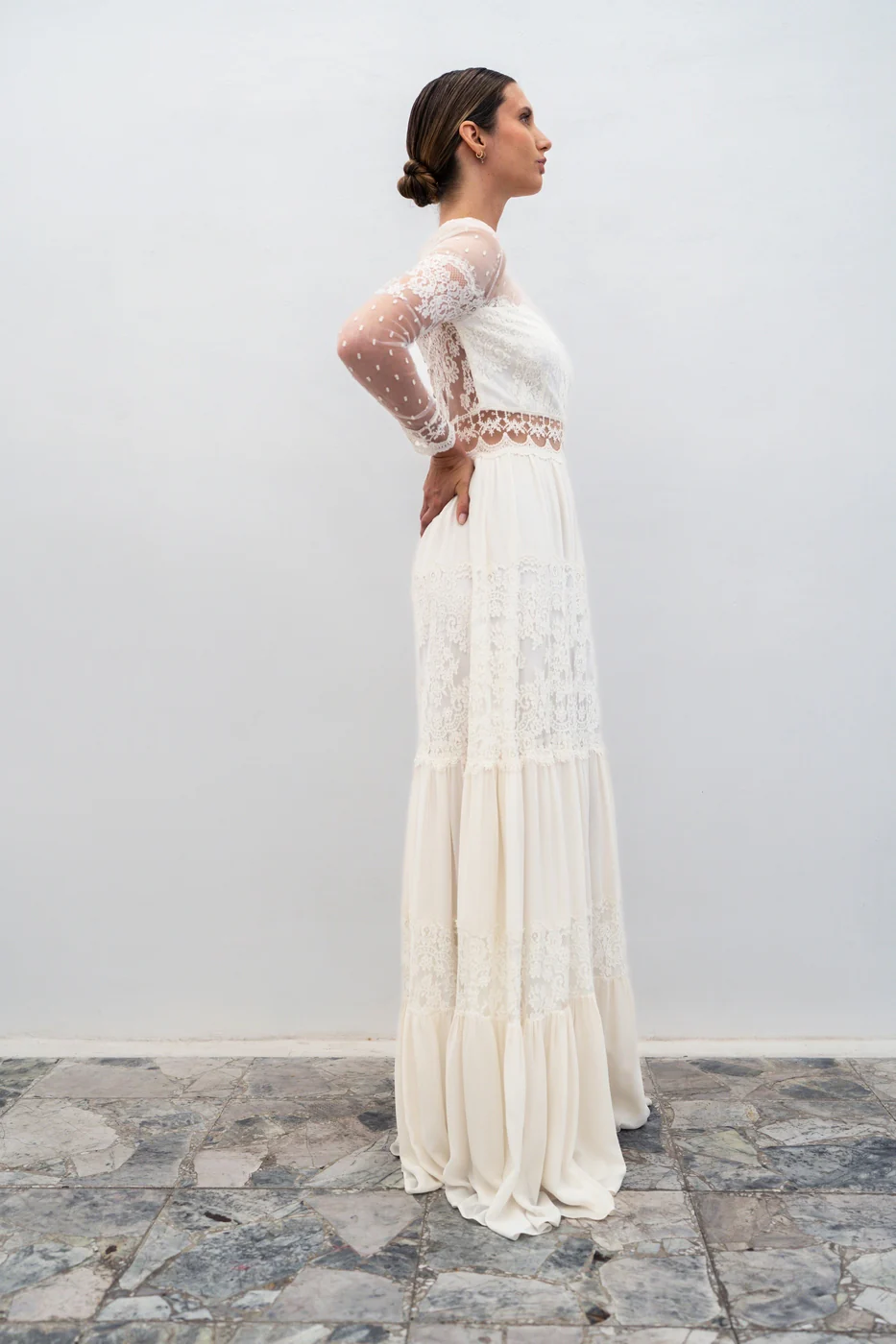Robe De Mariée Folk Avec Volants - Blanc Soie - Image 5