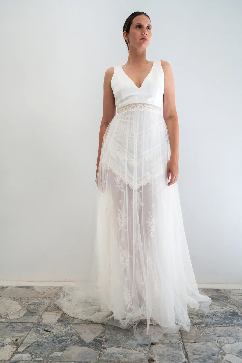 Robe De Mariée Marina Avec Tulle - Blanc Soie - Image 4