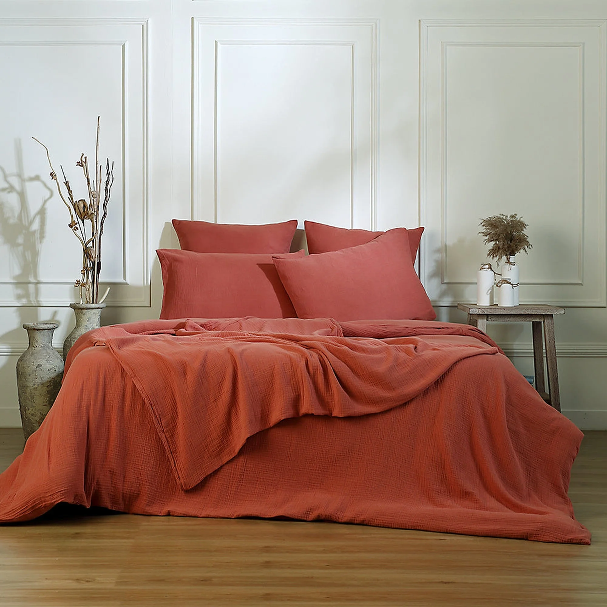 Housse De Couette - Gaze De Coton - Rouge Toscane - Carla - Image 2