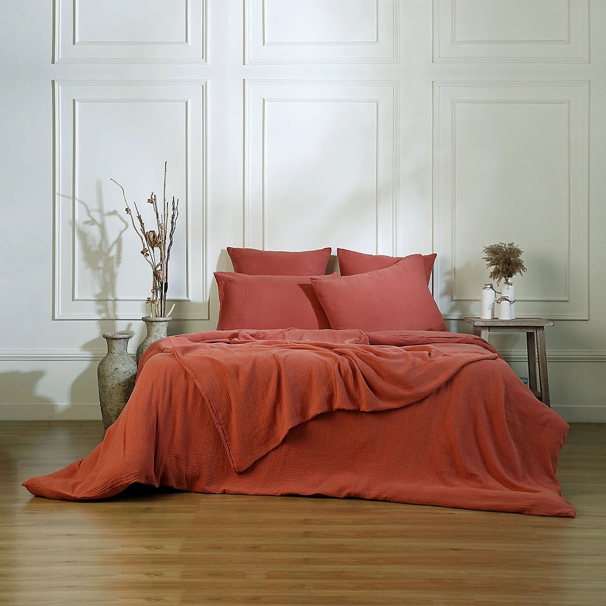 Housse De Couette - Gaze De Coton - Rouge Toscane - Carla - Image 6