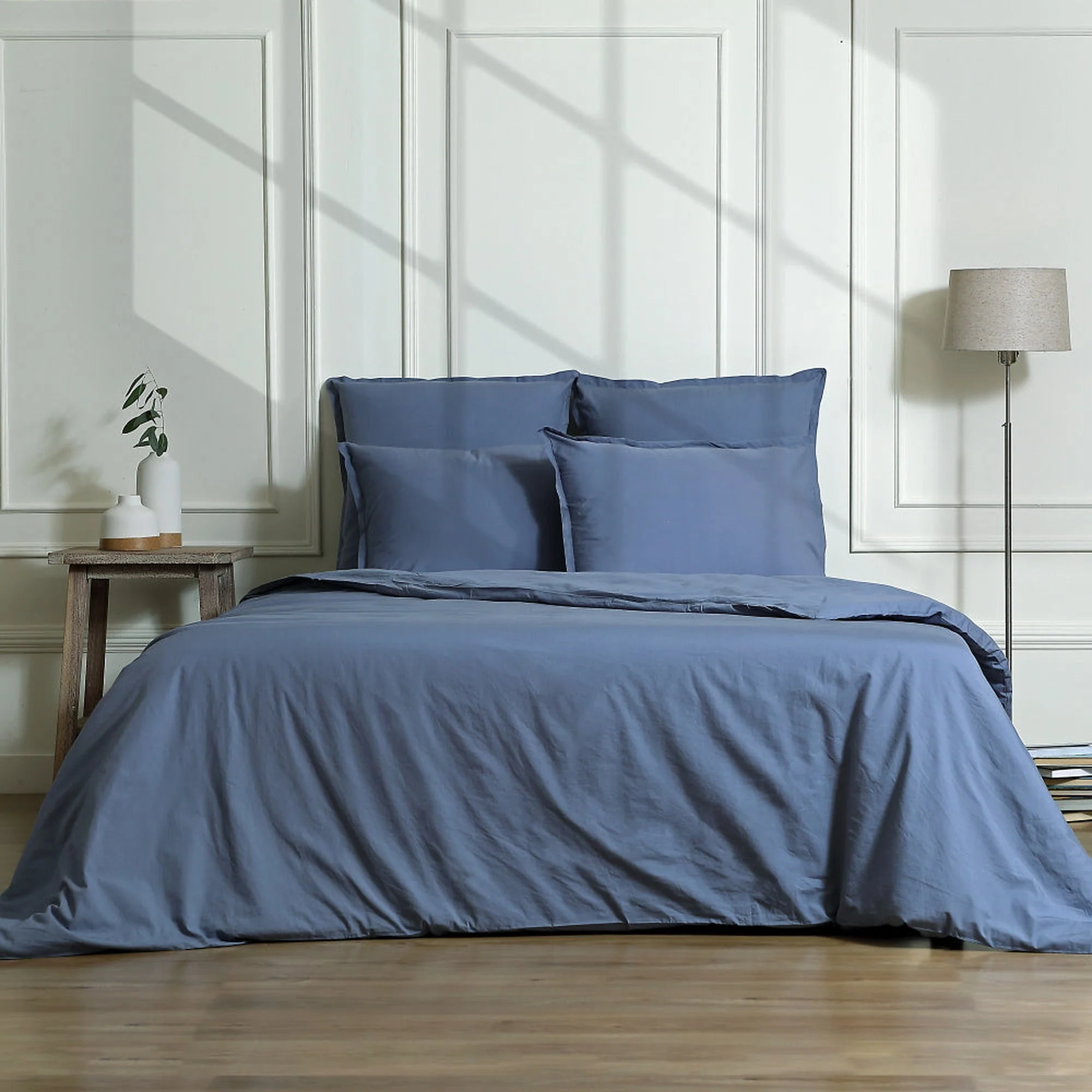 Housse De Couette - Percale De Coton - Bleu Denim - Nina - Image 2