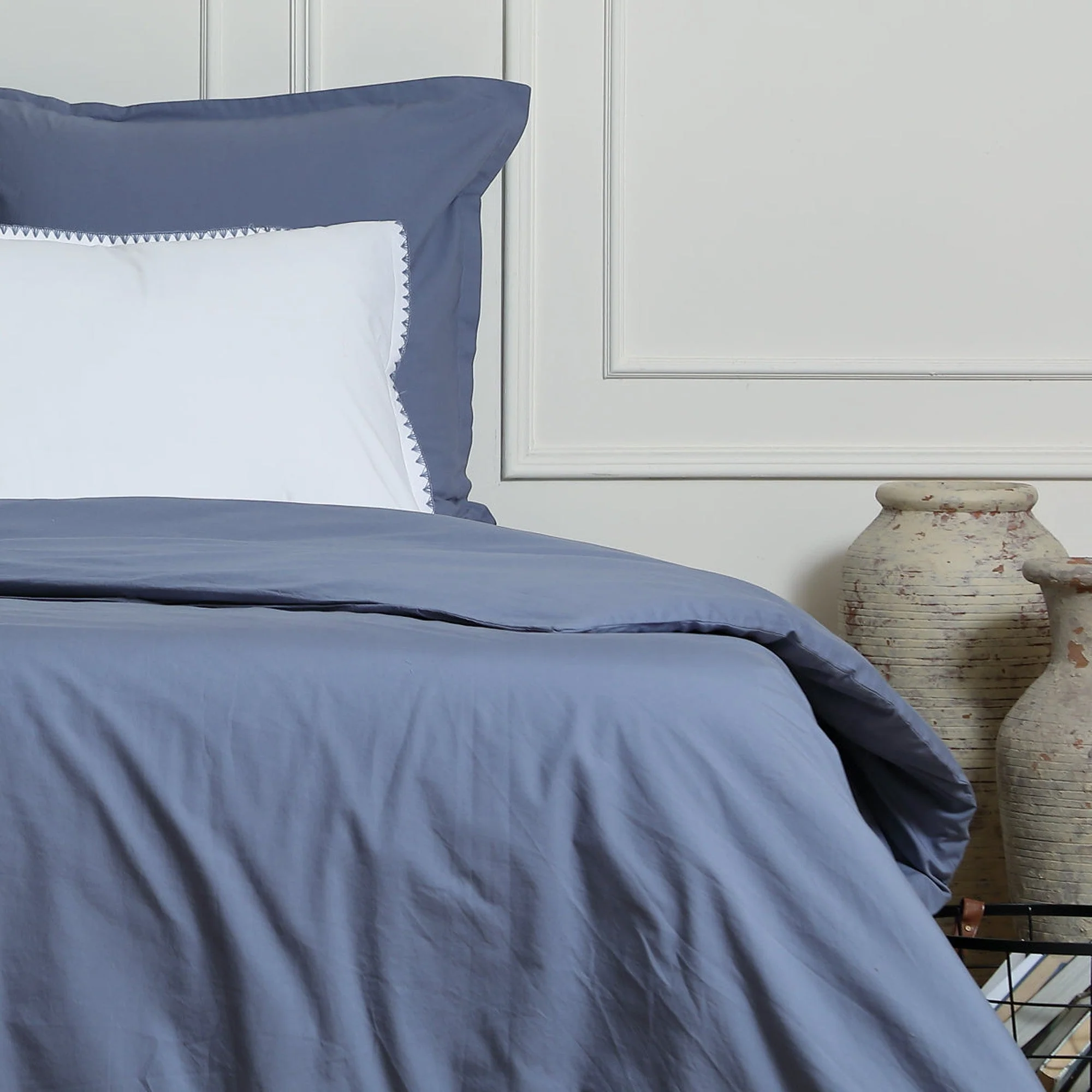Housse De Couette - Percale De Coton - Bleu Denim - Nina - Image 9