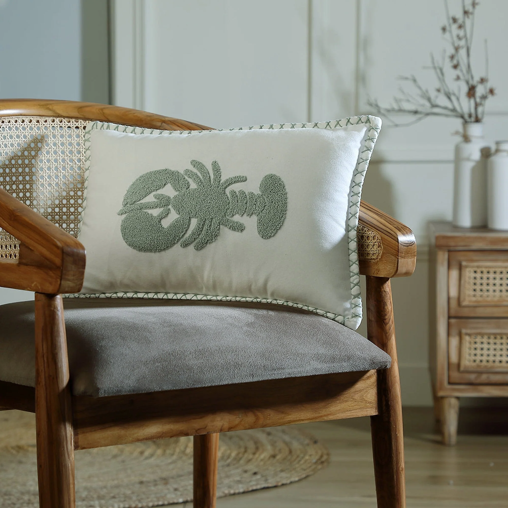 Housse De Coussin - Toile De Coton - Bleu Glacier - Lobster - Image 2