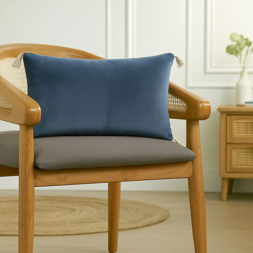 Housse De Coussin - Velours De Coton - Bleu Orage - Danube - Image 2